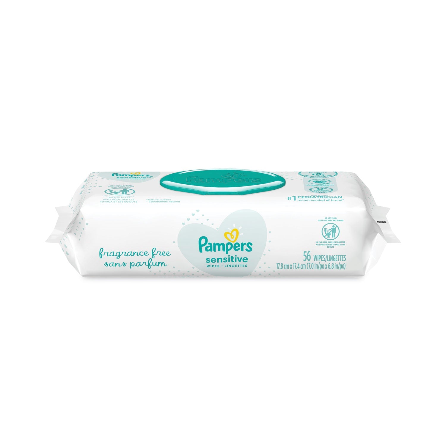 Pampers® Sensitive Baby Wipes, 1-Ply, 6.8 x 7, Unscented, White, 56/Pack