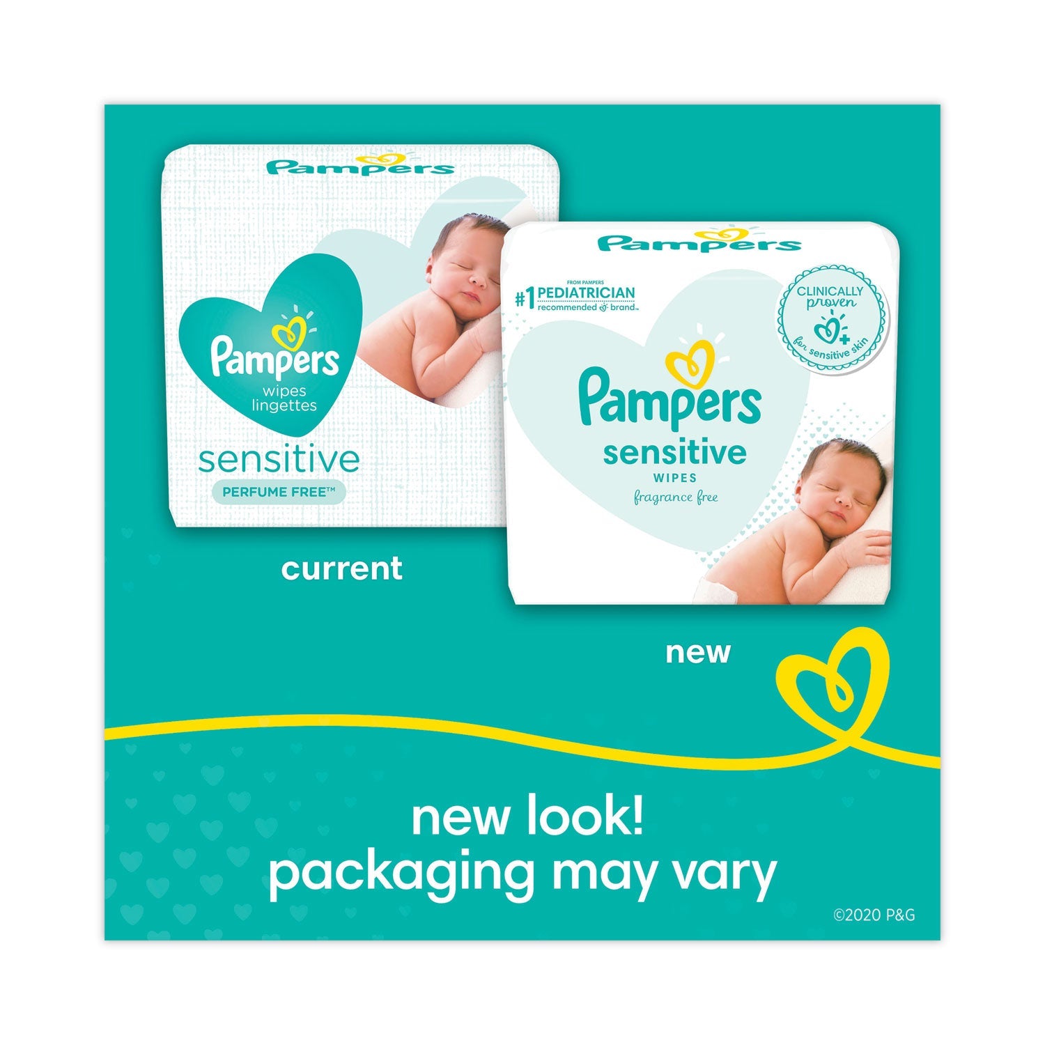 Pampers® Sensitive Baby Wipes, 1-Ply, 6.8 x 7, Unscented, White, 56/Pack, 8 Packs/Carton