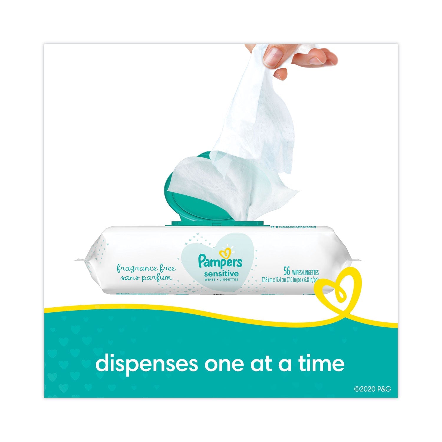 Pampers® Sensitive Baby Wipes, 1-Ply, 6.8 x 7, Unscented, White, 56/Pack