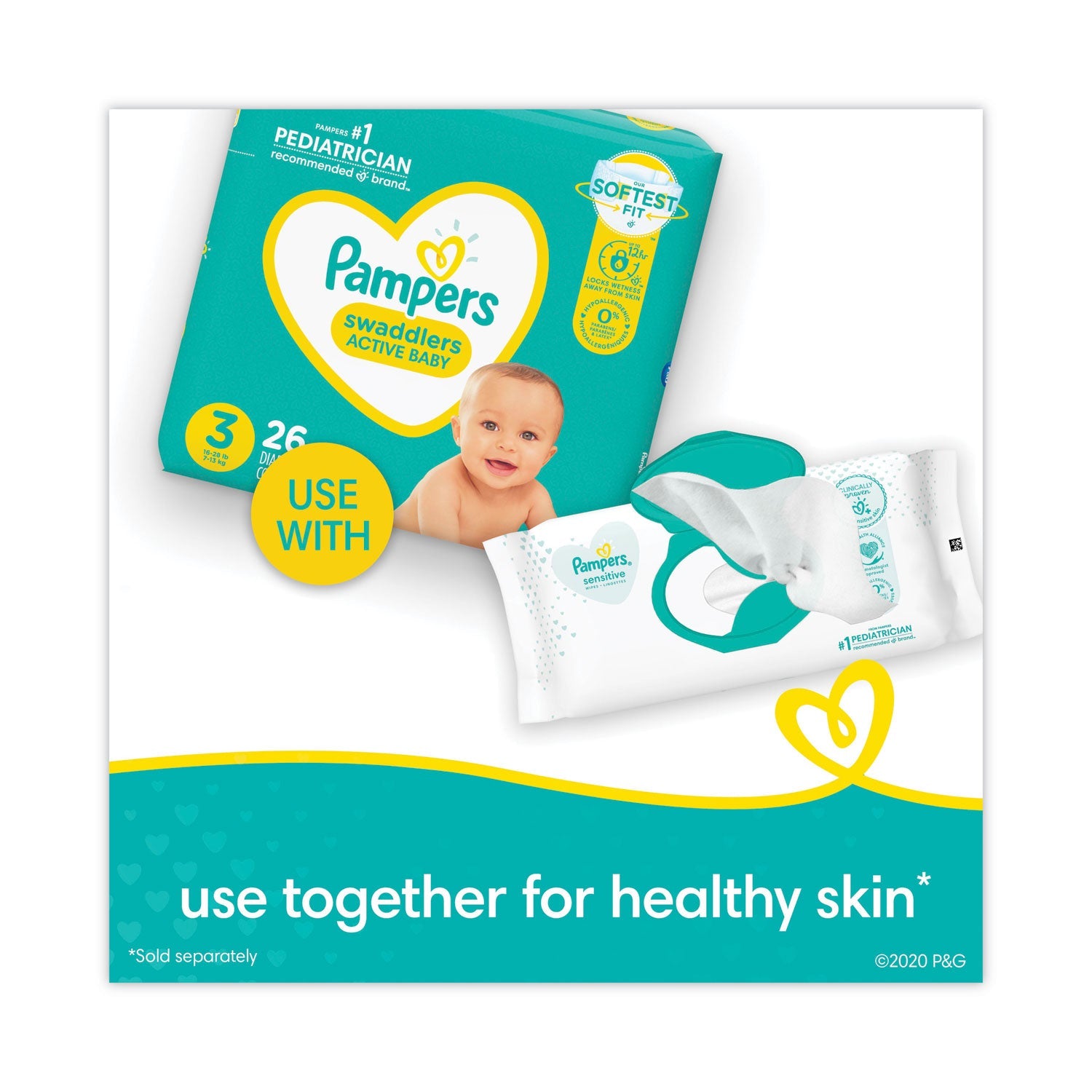 Pampers® Sensitive Baby Wipes, 1-Ply, 6.8 x 7, Unscented, White, 56/Pack
