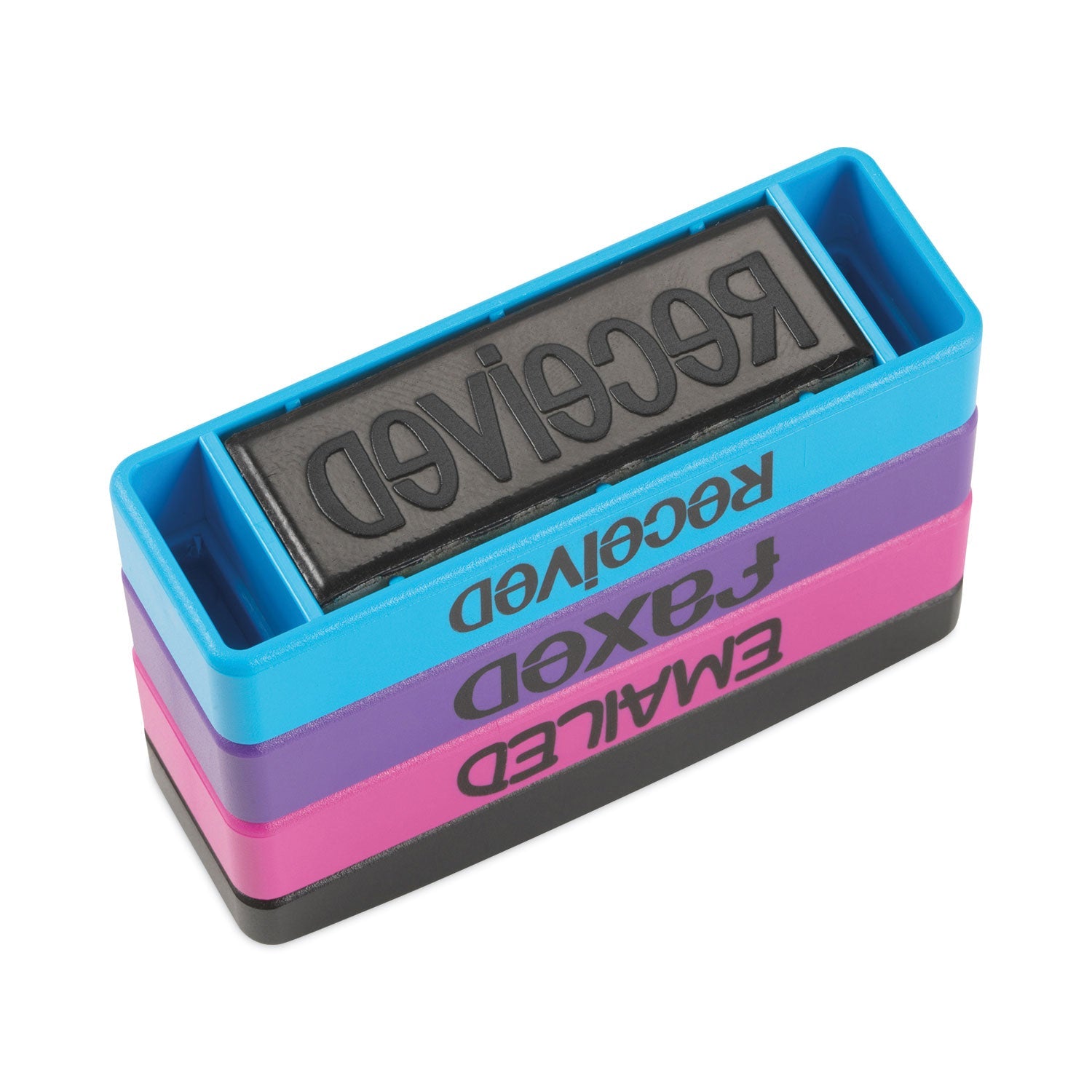 Trodat® Interlocking Stack Stamp, Emailed, Faxed, Received, 1.81" X 0.63", Assorted Fluorescent Ink