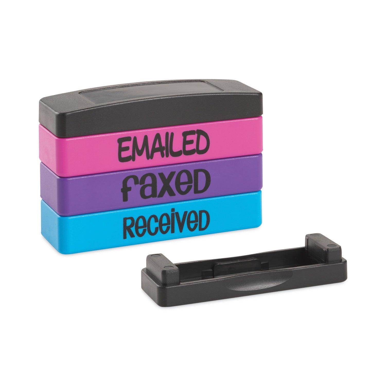 Trodat® Interlocking Stack Stamp, Emailed, Faxed, Received, 1.81" X 0.63", Assorted Fluorescent Ink