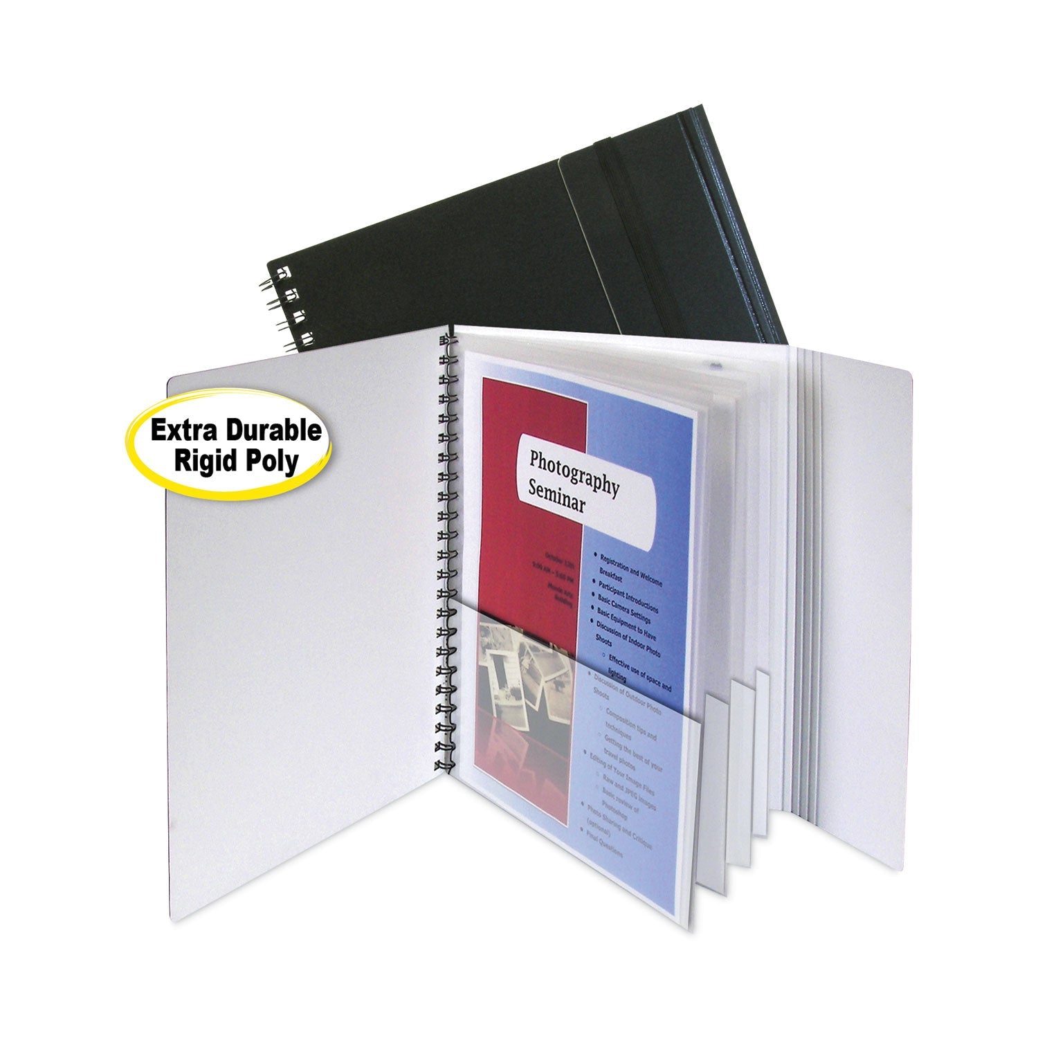 C-Line® Eight-Pocket Portfolio With Security Flap, Polypropylene, 8.5 X 11, Black/white