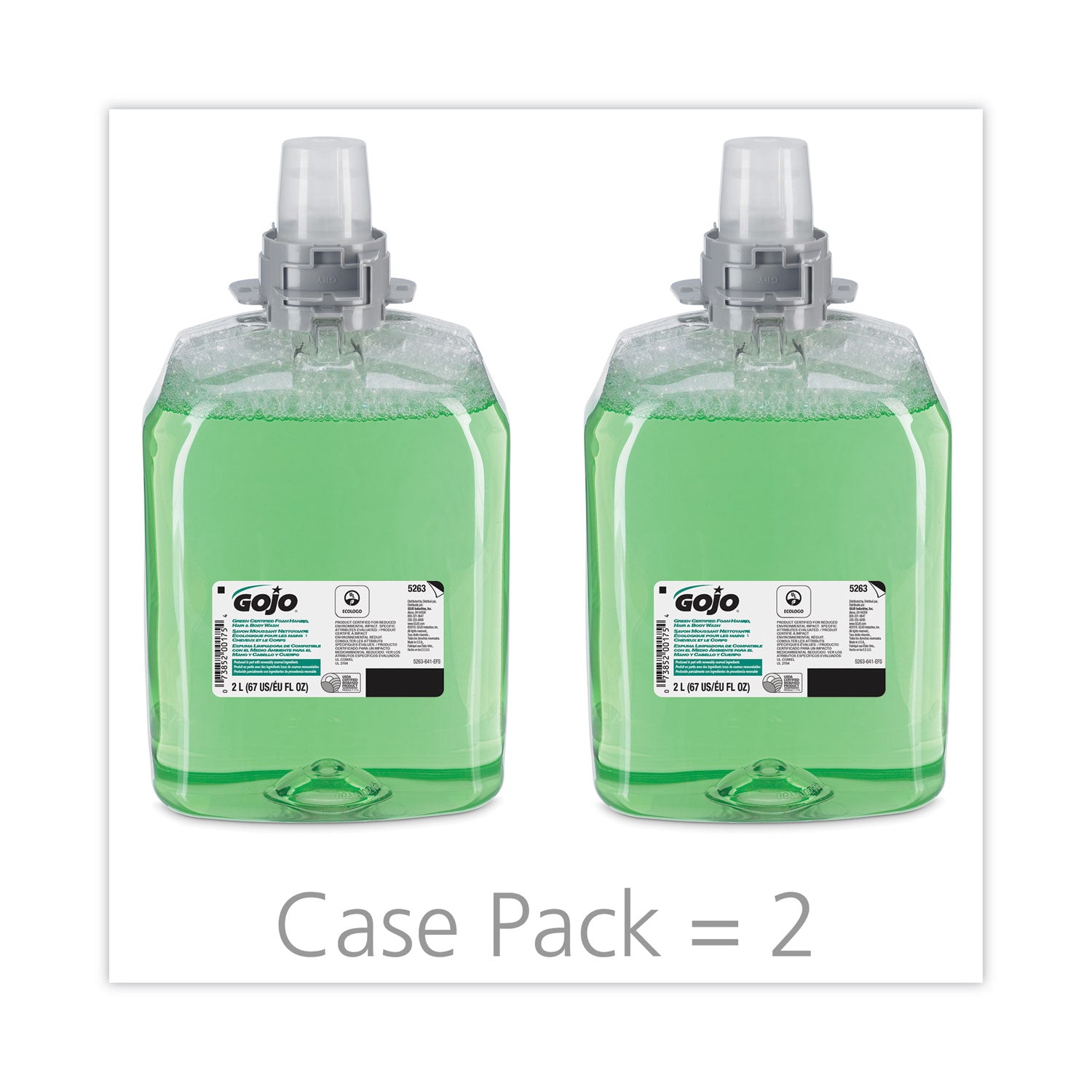 GOJO® Green Certified Foam Hair and Body Wash, Cucumber Melon Scent, 2,000 mL, 2/Carton