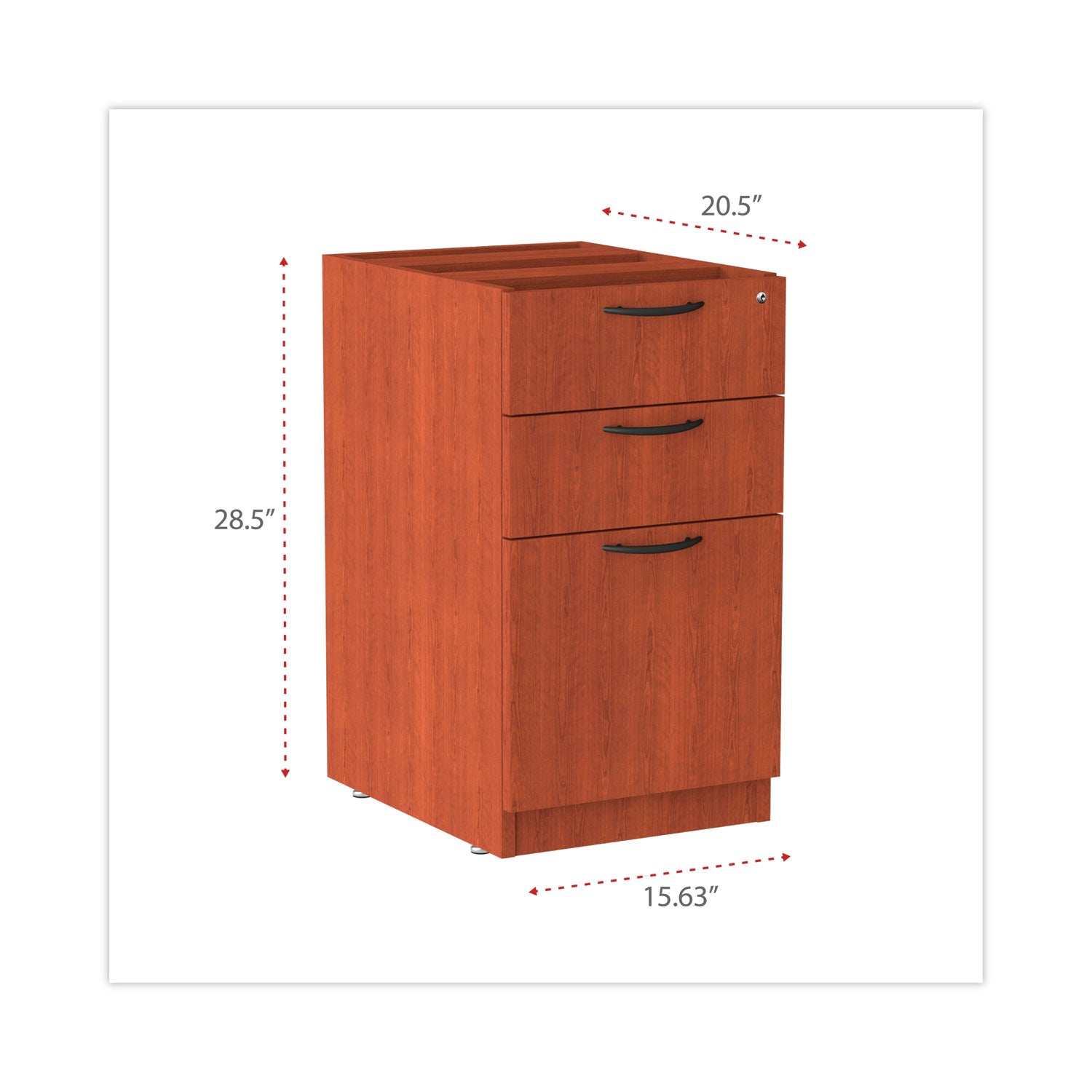 Alera® Alera Valencia Series Full Pedestal File, Left/right, 3-Drawers: Box/box/file, Legal/letter, Cherry, 15.63" X 20.5" X 28.5"