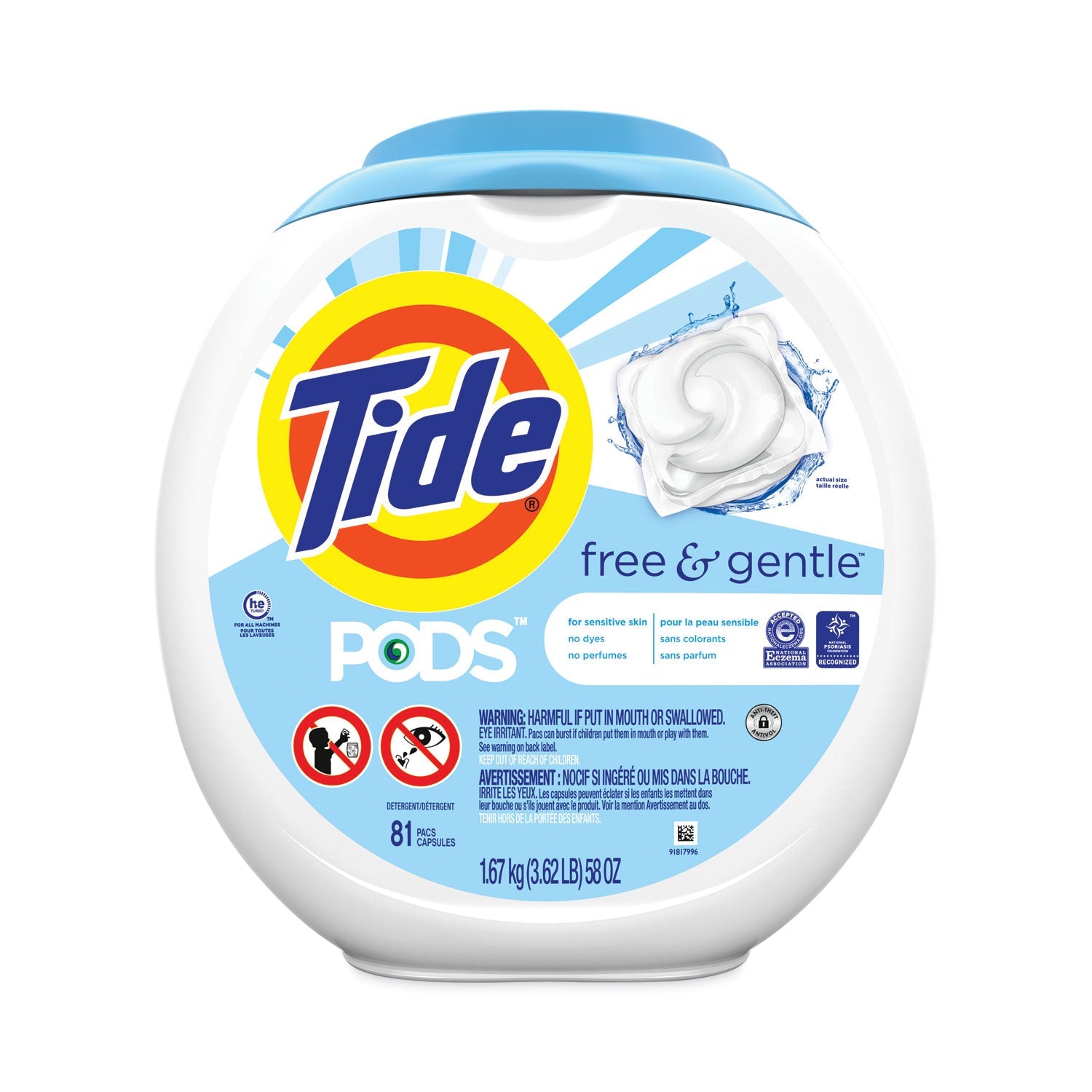 Tide® Pods, Unscented, 81 Pods/Tub, 4 Tubs Carton