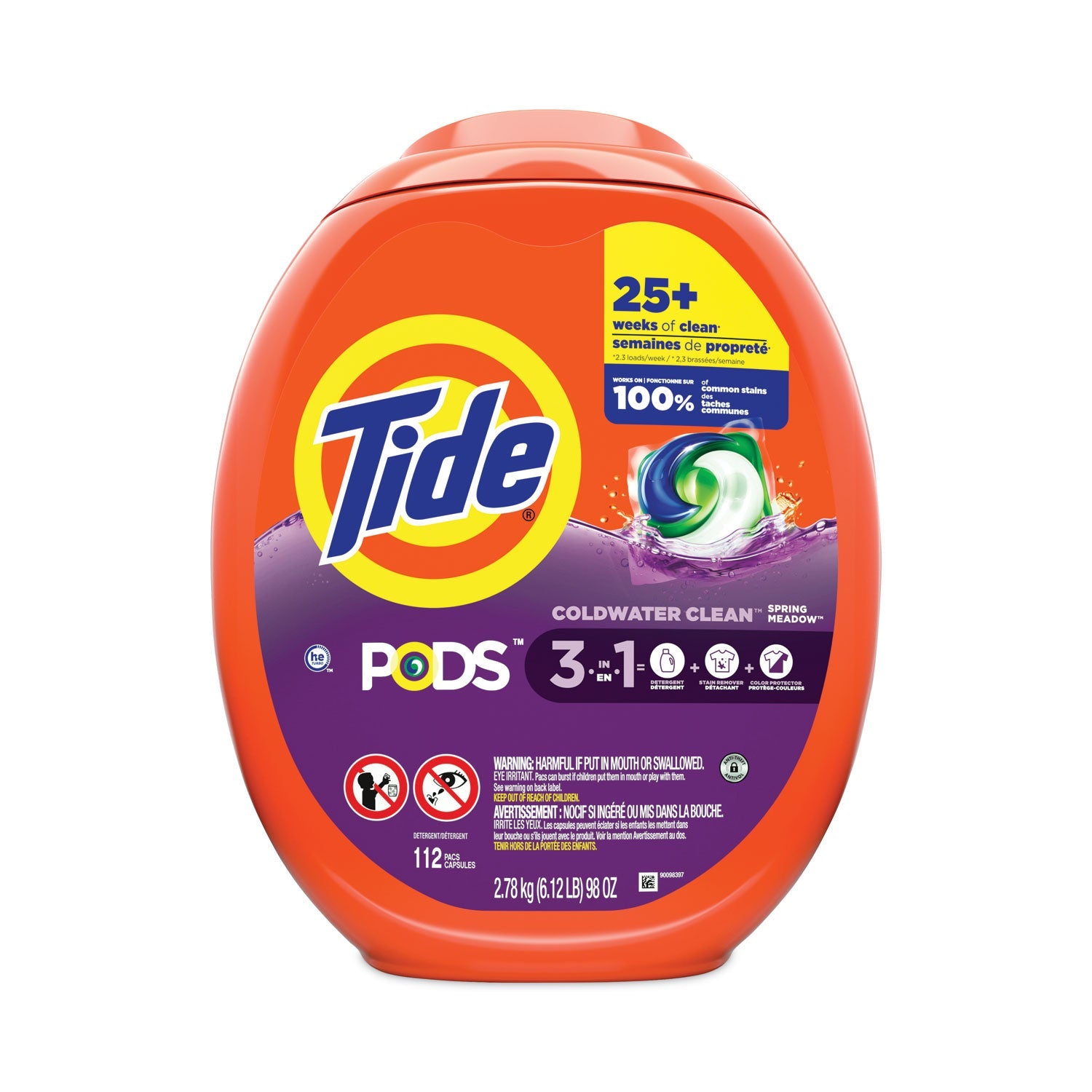 Tide® Pods, Spring Meadow, 112 Pods/Tub, 4 Tubs/Carton