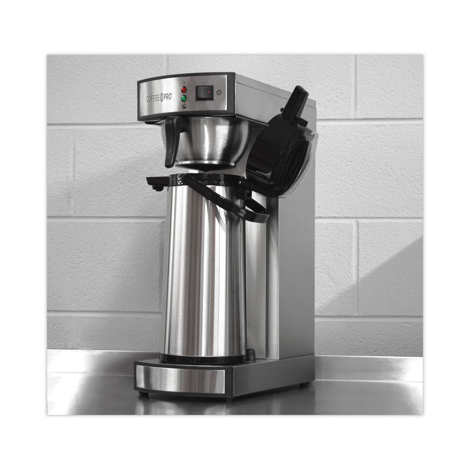 Coffee Pro Air Pot Brewer, 75 oz, 8.75 x 14.75 x 21.25, Stainless Steel - Bloom Skins