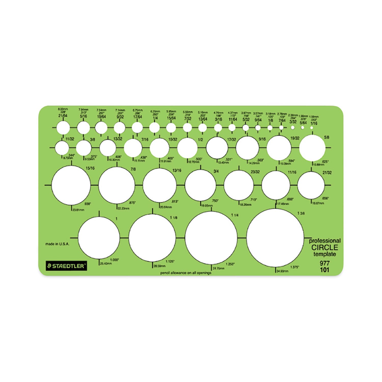 Staedtler® Templates, 39 Circles, 4 X 7.25, Green