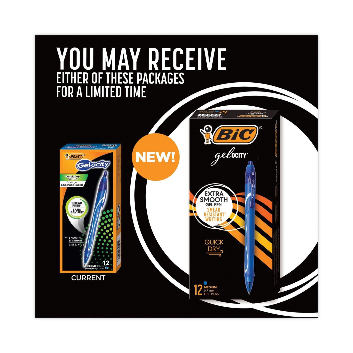 BIC® Gel-Ocity Quick Dry Gel Pen, Retractable, Medium 0.7 Mm, Blue Ink, Blue Barrel, Dozen