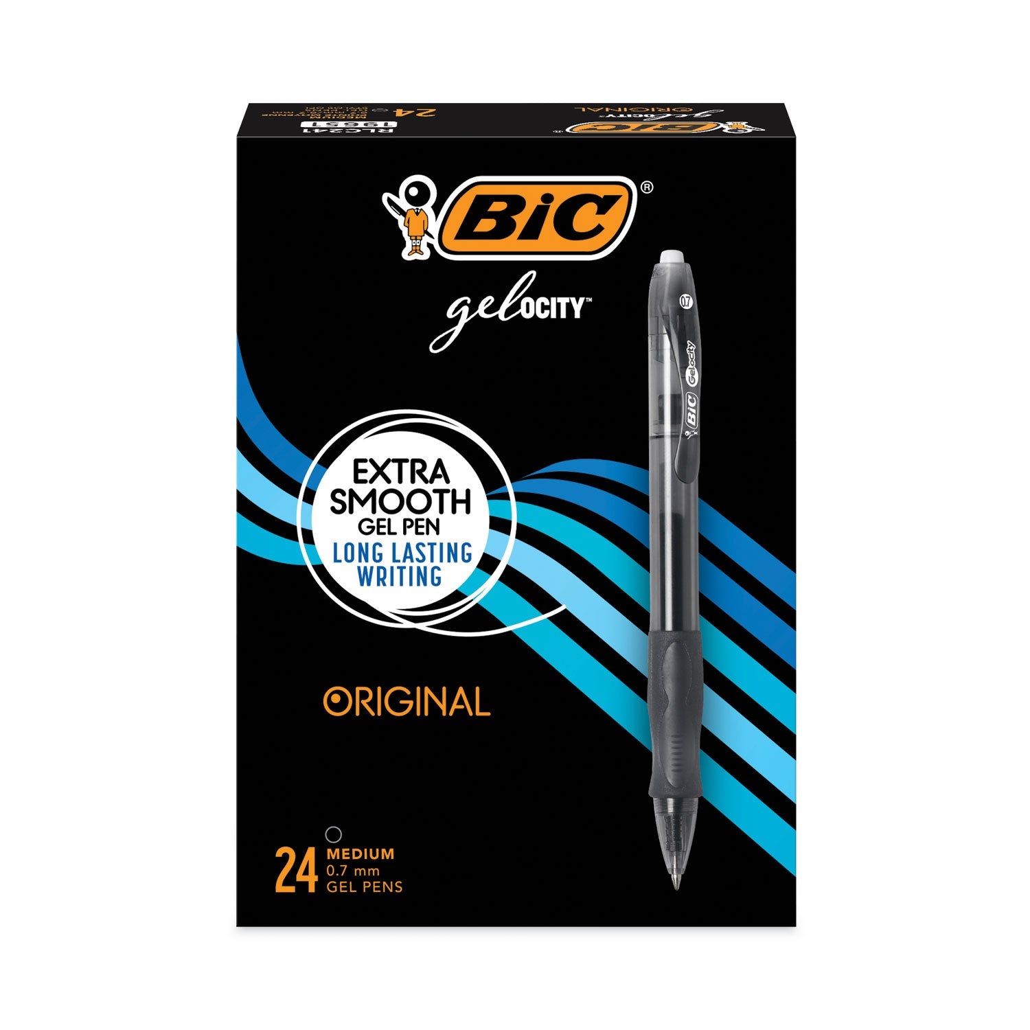 BIC® Gel-ocity Gel Pen Value Pack, Retractable, Medium 0.7 mm, Black Ink, Clear/Black Barrel, 24/Pack