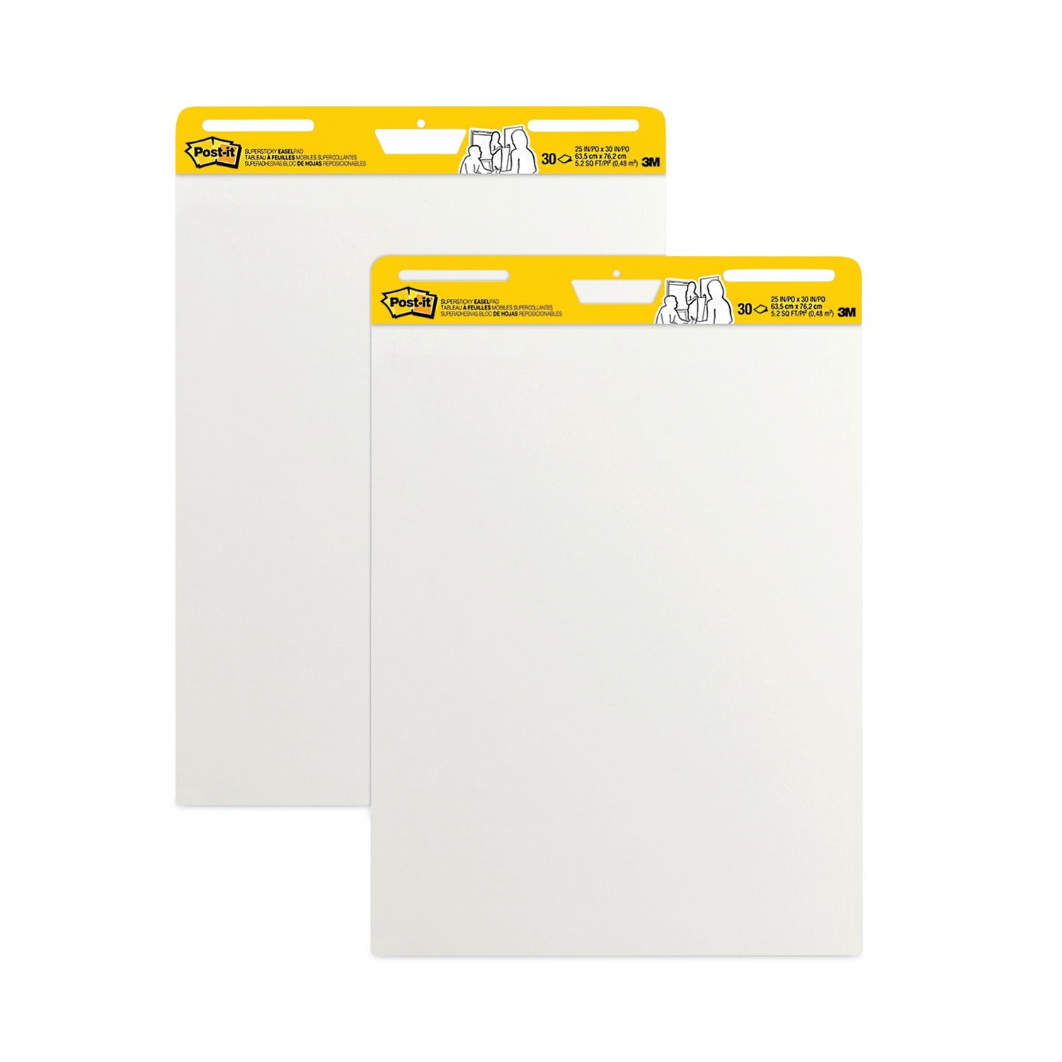 Post-it® Easel Pads Super Sticky Vertical-Orientation Self-Stick Easel Pads, Unruled, 25 x 30, White, 30 Sheets, 2/Carton