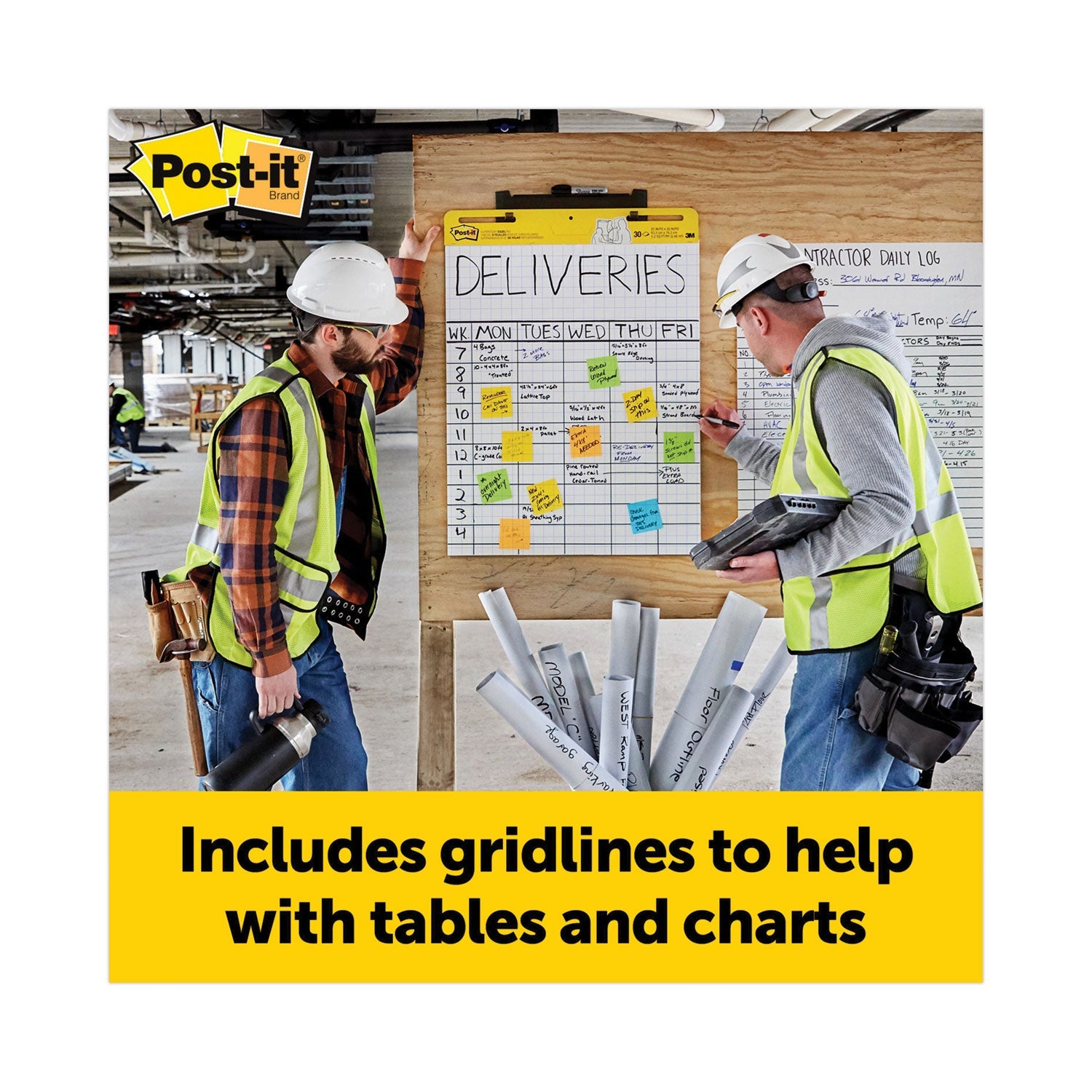 Post-it® Easel Pads Super Sticky Vertical-Orientation Self-Stick Easel Pads, Quadrille Rule (1 sq/in), 25 x 30, White, 30 Sheets, 2/Carton