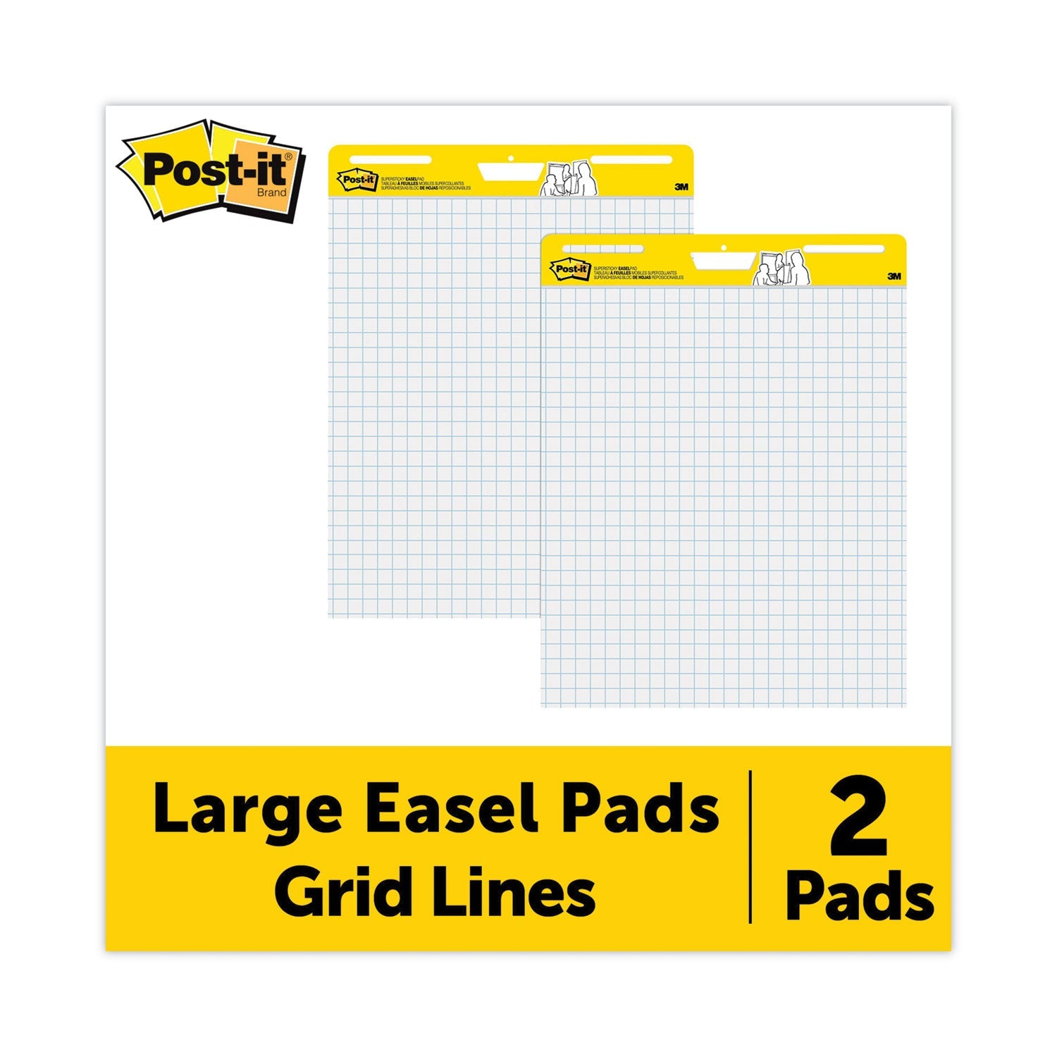 Post-it® Easel Pads Super Sticky Vertical-Orientation Self-Stick Easel Pads, Quadrille Rule (1 sq/in), 25 x 30, White, 30 Sheets, 2/Carton