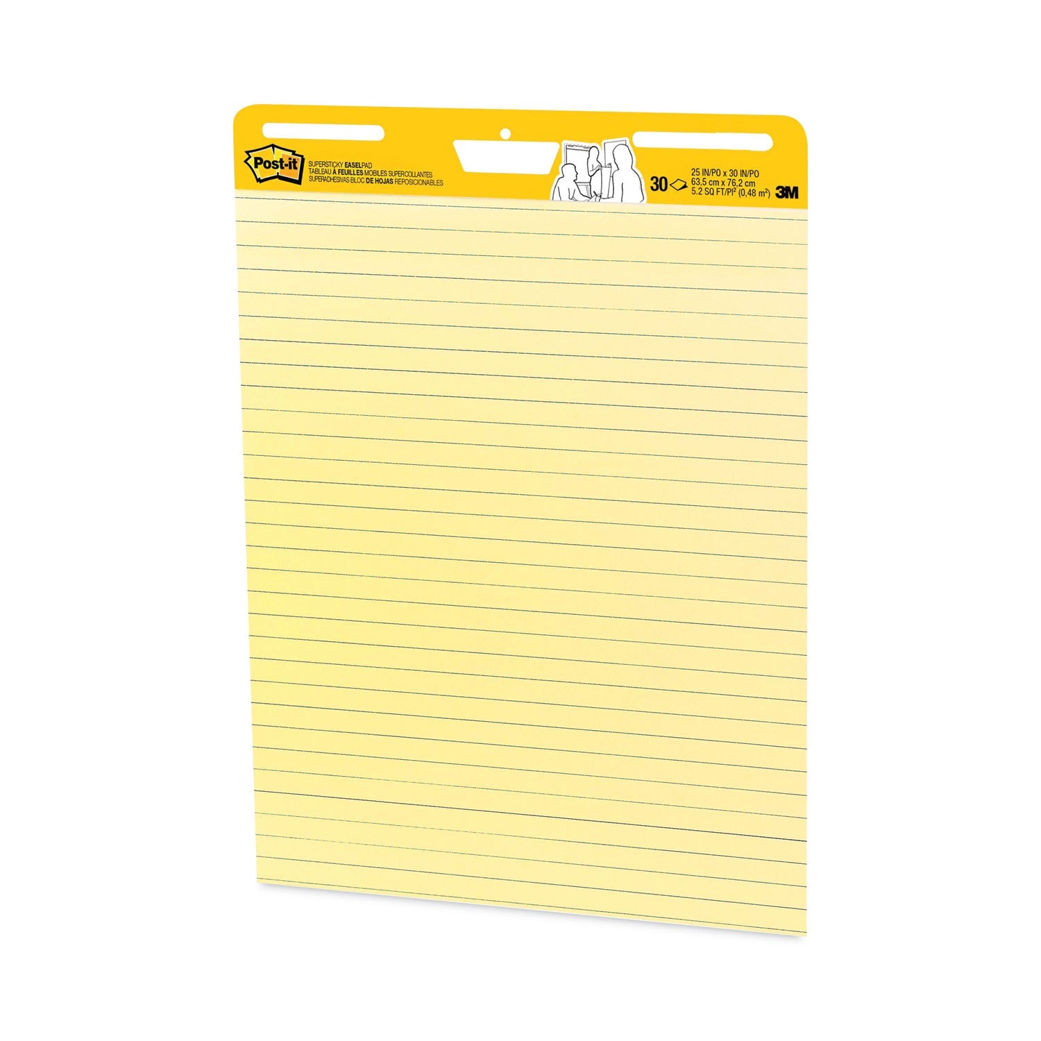 Post-it® Easel Pads Super Sticky Vertical-Orientation Self-Stick Easel Pads, Presentation Format (1.5" Rule), 25 x 30, Yellow, 30 Sheets, 2/Carton