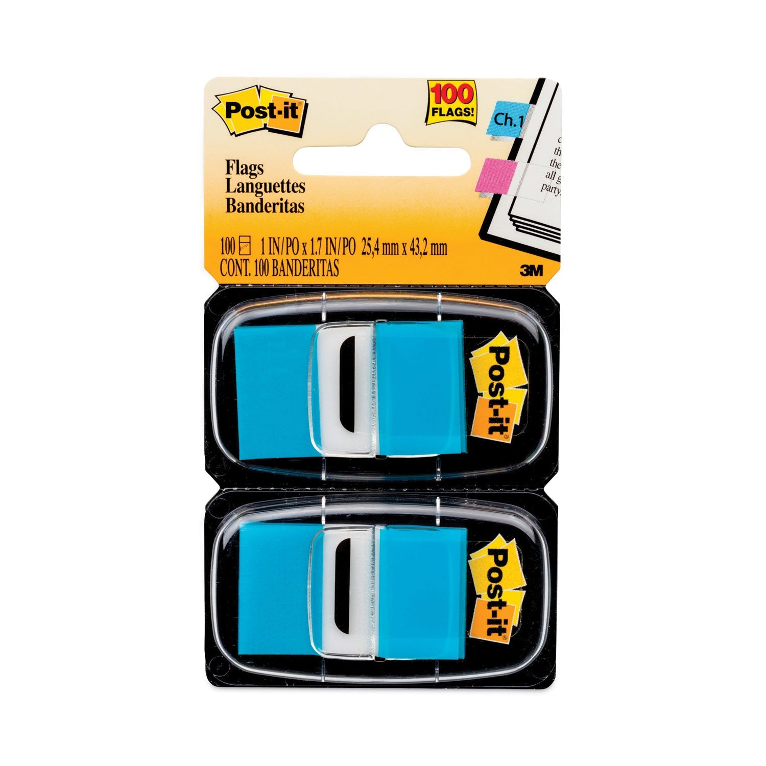 Post-it® Flags Standard Page Flags in Dispenser, Bright Blue, 50 Flags/Dispenser, 2 Dispensers/Pack
