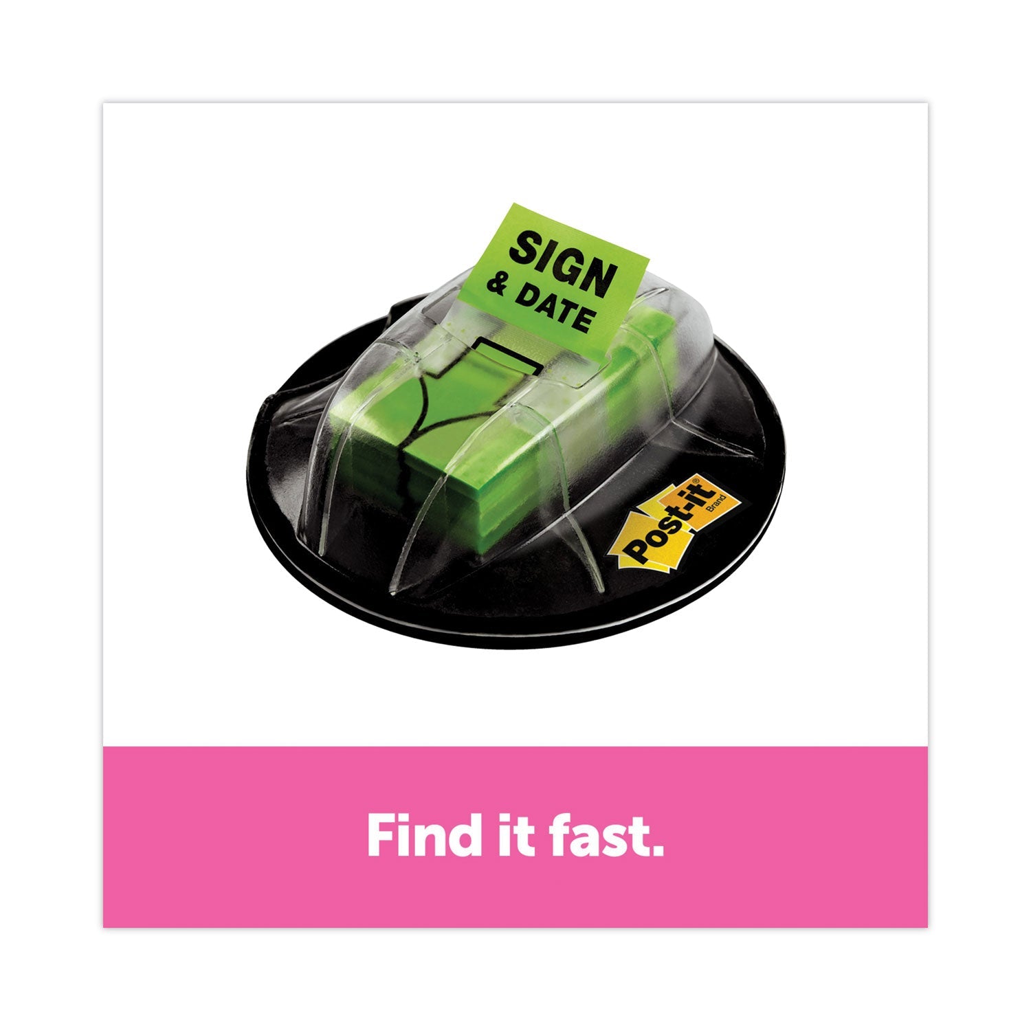 Post-it® Flags Page Flags In Dispenser, "sign And Date", Bright Green, 200 Flags/dispenser