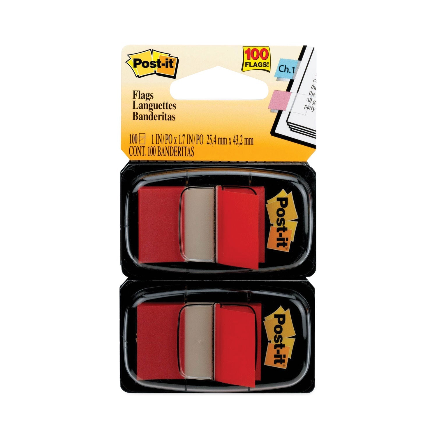 Post-it® Flags Standard Page Flags in Dispenser, Red, 50 Flags/Dispenser, 2 Dispensers/Pack
