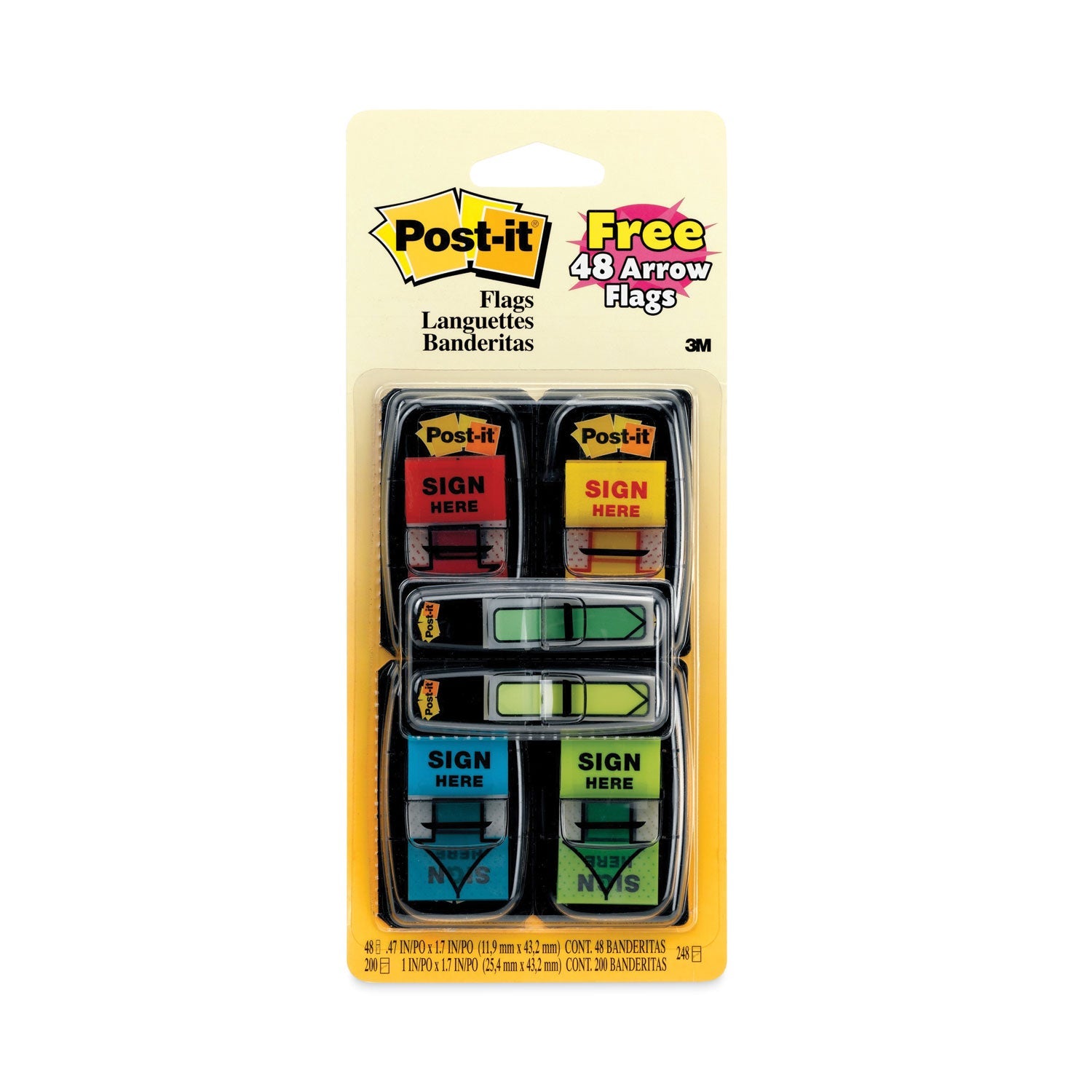 Post-it® Flags Arrow Message 1" Page Flags, 200 "Sign Here", 48 Arrow, Four Colors, 248/Pack