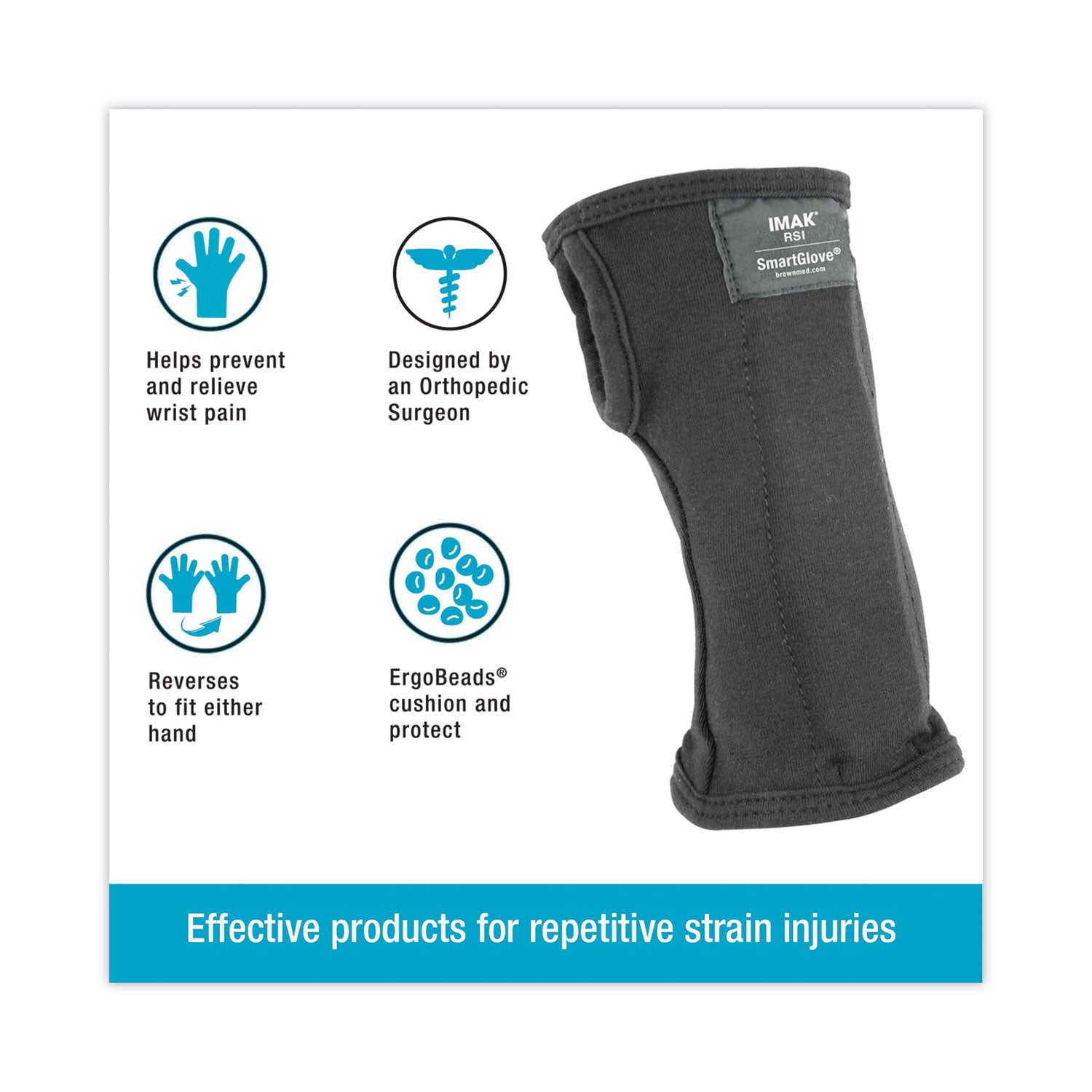IMAK® RSI SmartGlove Wrist Wrap, Large, Fits Hands Up to 4.25" Wide, Black
