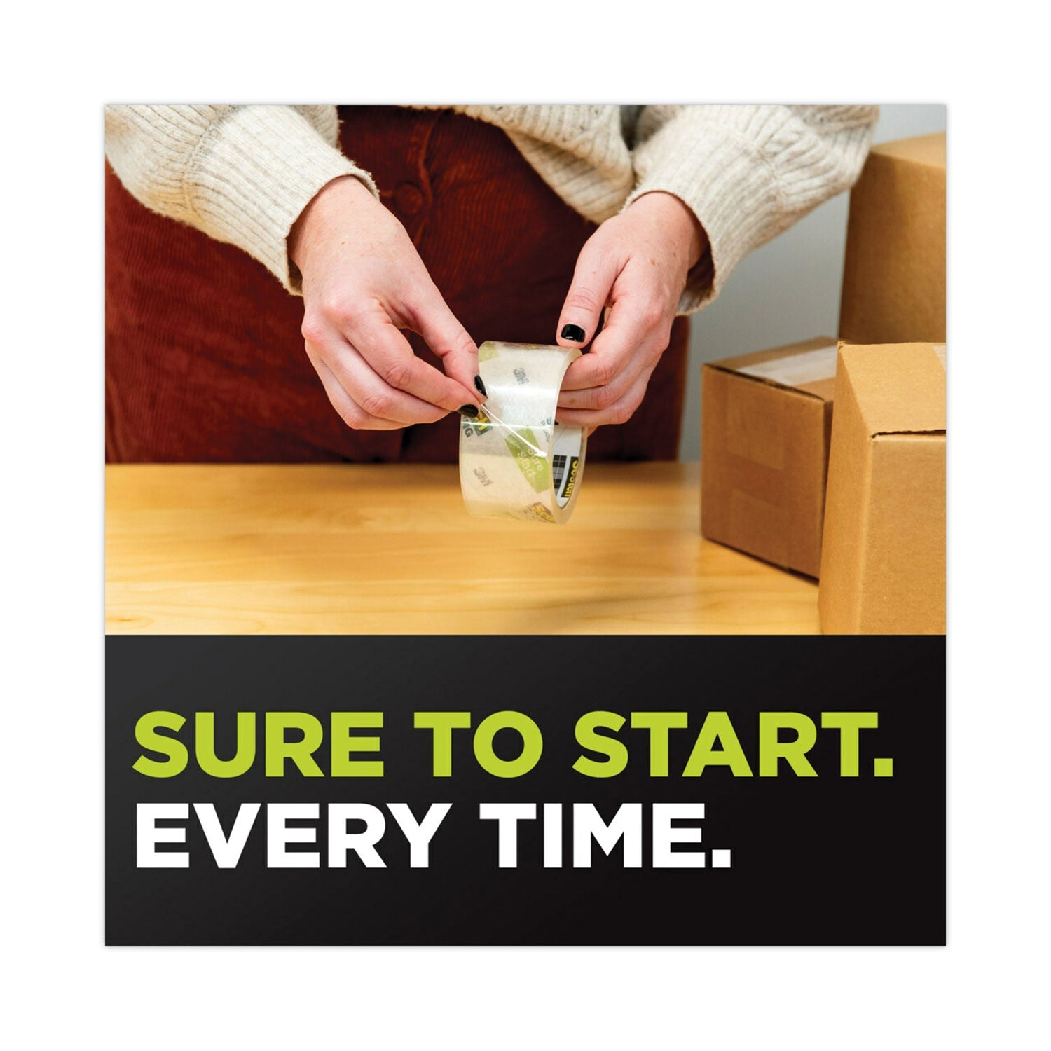 Scotch® Sure Start Packaging Tape With Dispenser, 1.5" Core, 1.88" X 22.2 Yds, Clear, 6/pack