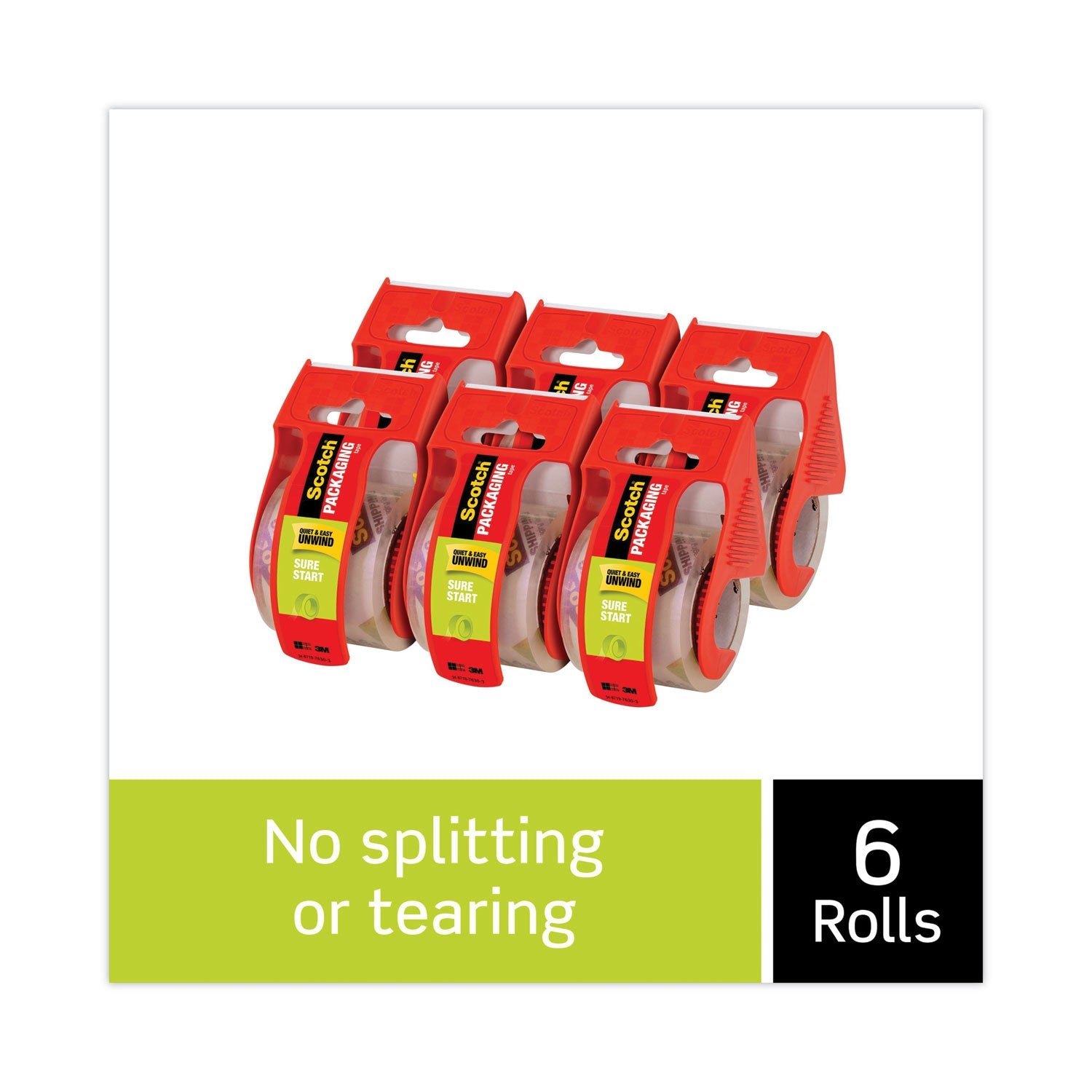Scotch® Sure Start Packaging Tape With Dispenser, 1.5" Core, 1.88" X 22.2 Yds, Clear, 6/pack