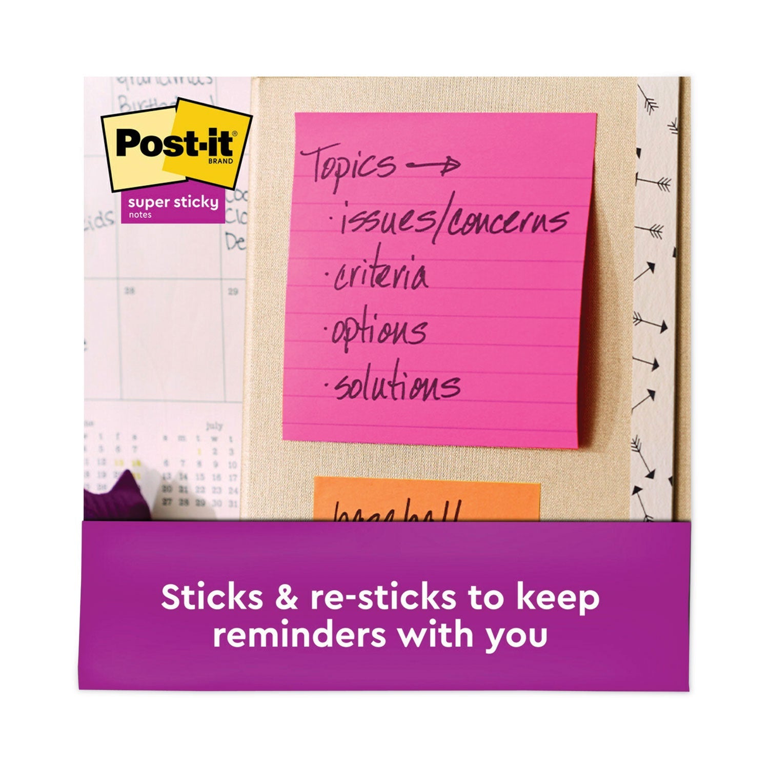Post-it® Notes Super Sticky Pads in Energy Boost Collection Colors, Note Ruled, 4" x 4", 90 Sheets/Pad, 6 Pads/Pack