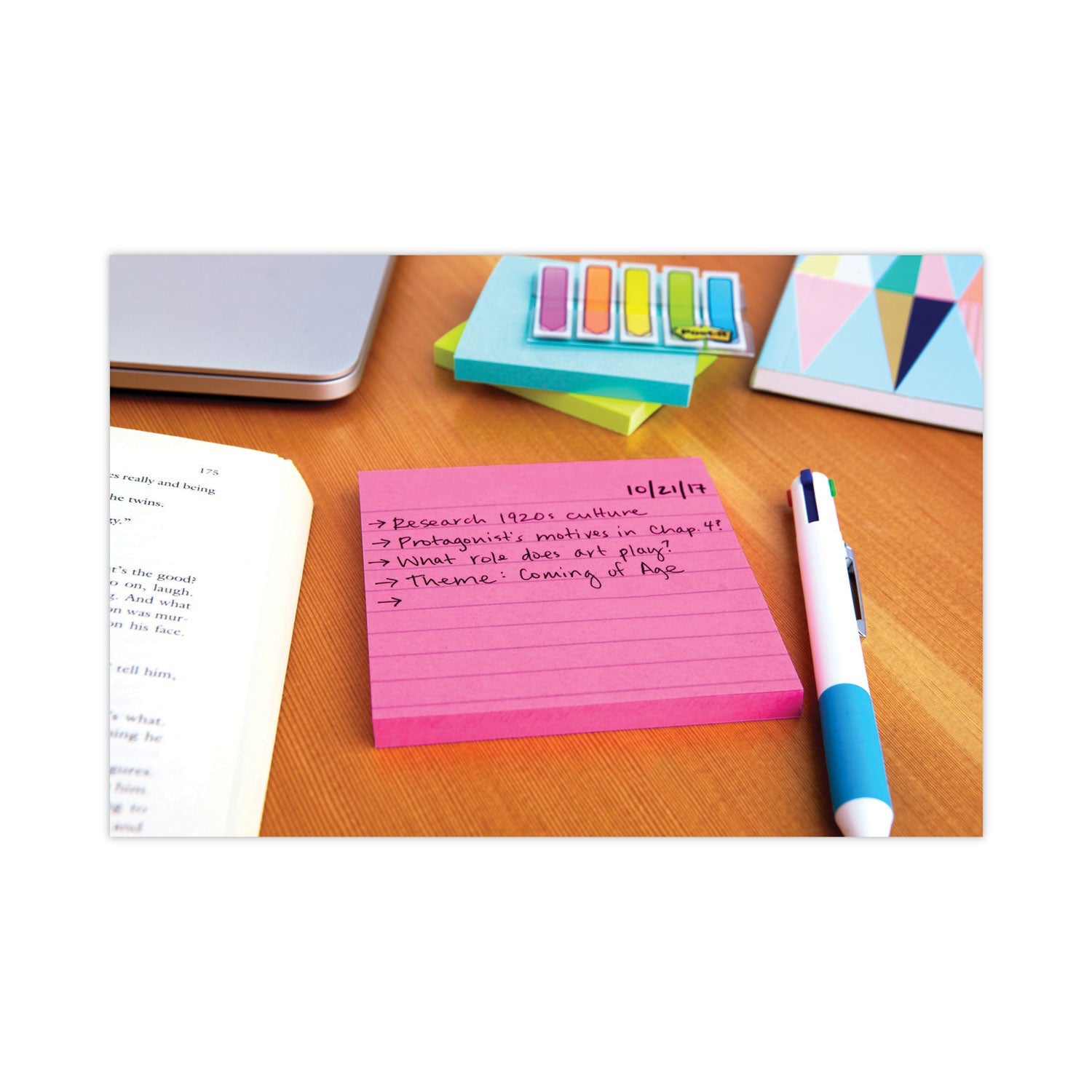 Post-it® Notes Super Sticky Pads in Energy Boost Collection Colors, Note Ruled, 4" x 4", 90 Sheets/Pad, 6 Pads/Pack