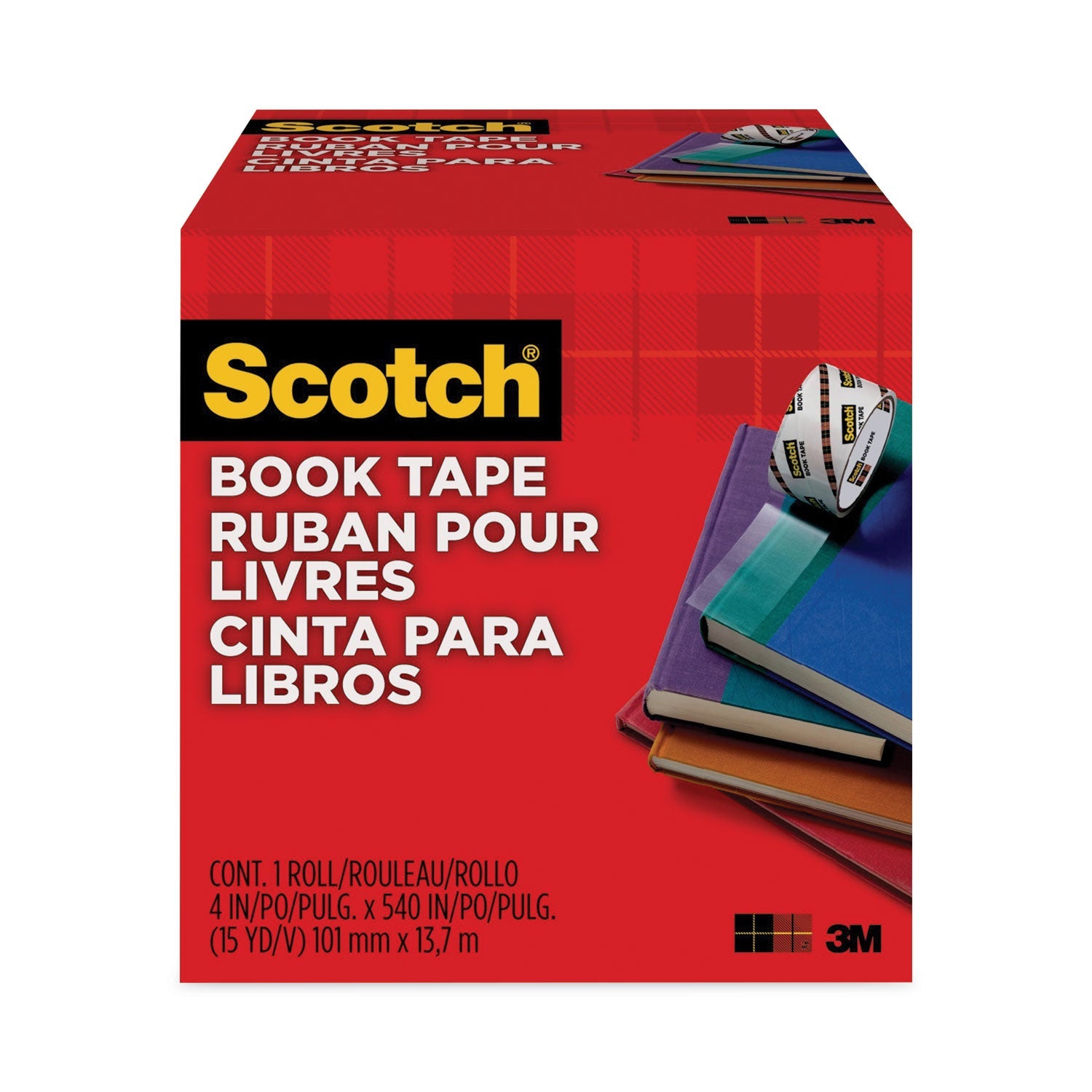Scotch® Book Tape, 3" Core, 4" X 15 Yds, Clear