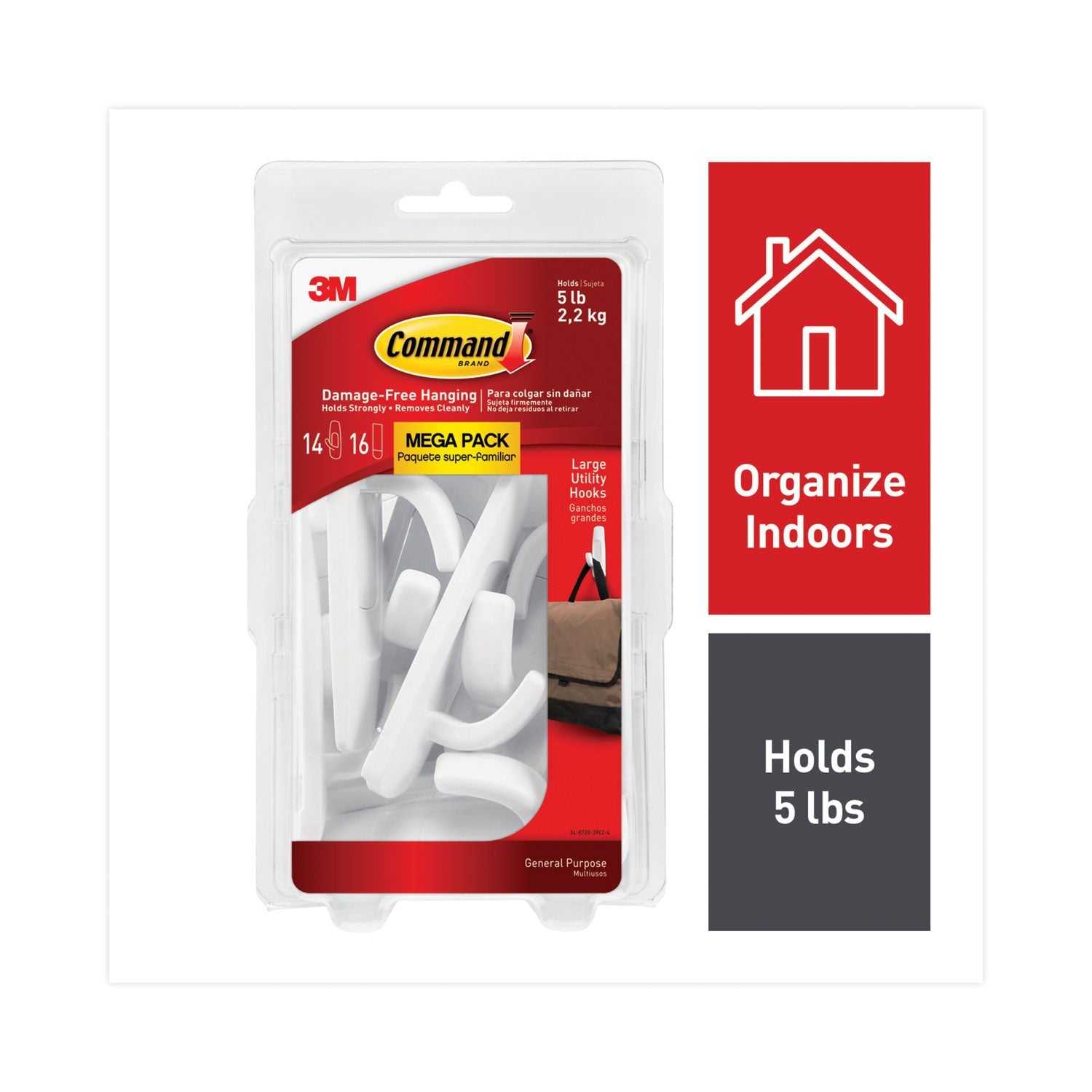 General Purpose Hooks | Large, White, 14/Pack
