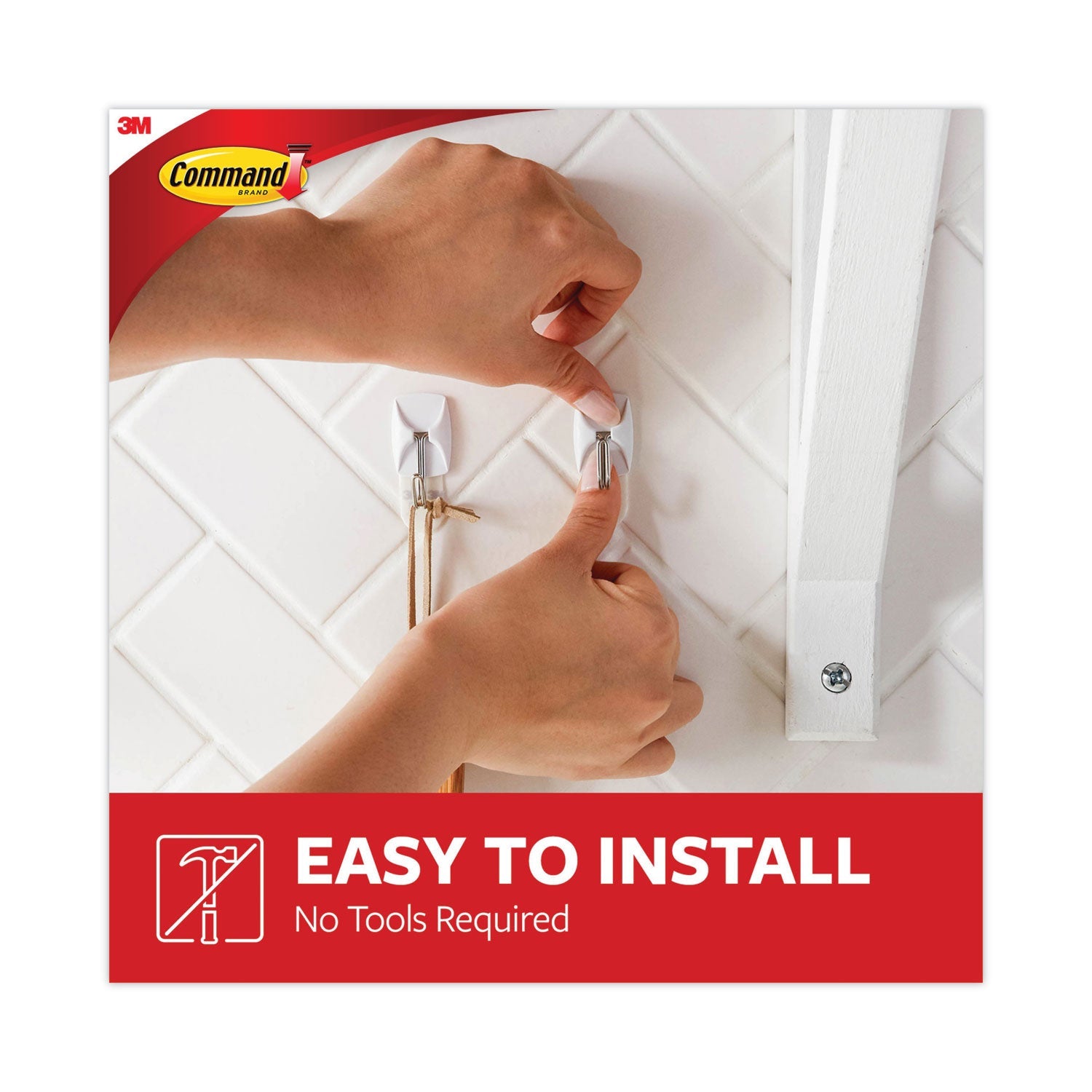 Command™ General Purpose Hooks, Small, Metal, White/Silver, 0.5 lb Capacity, 28 Hooks and 32 Strips/Pack