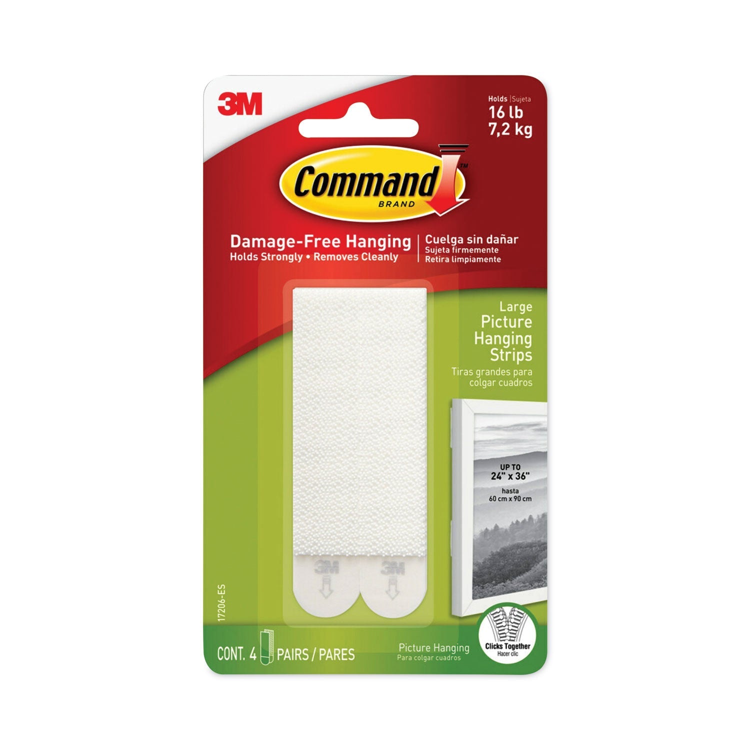 Command™ Picture Hanging Strips, Removable, Holds Up To 4 Lbs Per Pair, 0.5 X 3.63, White, 4 Pairs/pack