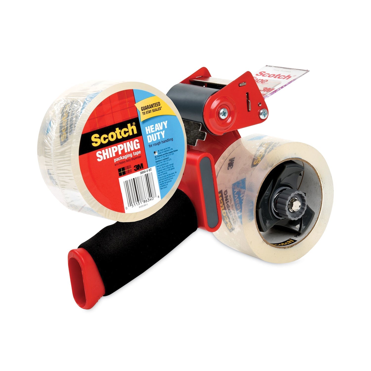 Scotch® Packaging Tape Dispenser With Two Rolls Of Tape, 3" Core, For Rolls Up To 2" X 60 Yds, Red