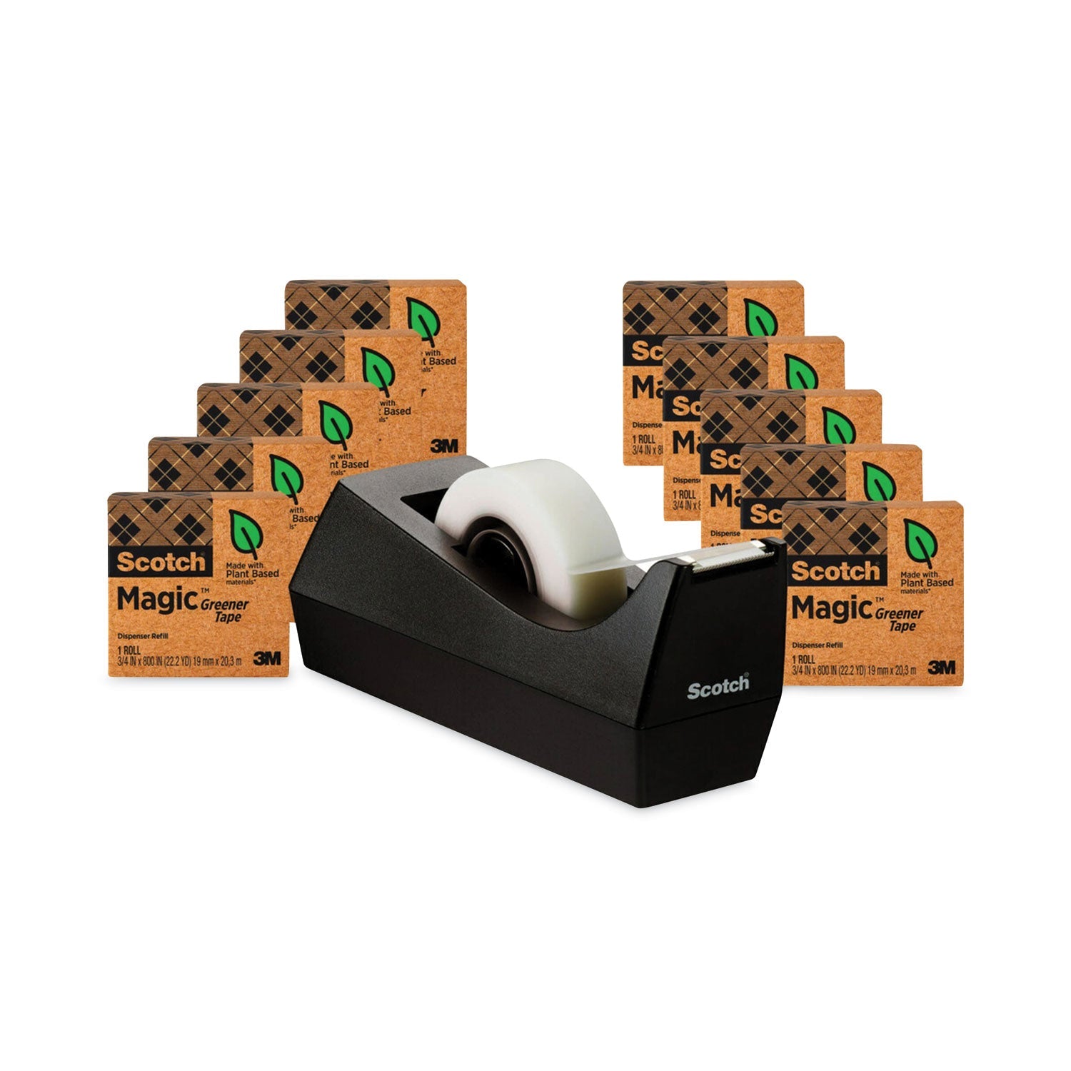 Scotch® Magic Greener Tape, 1" Core, 0.75" X 75 Ft, Clear, 10/pack
