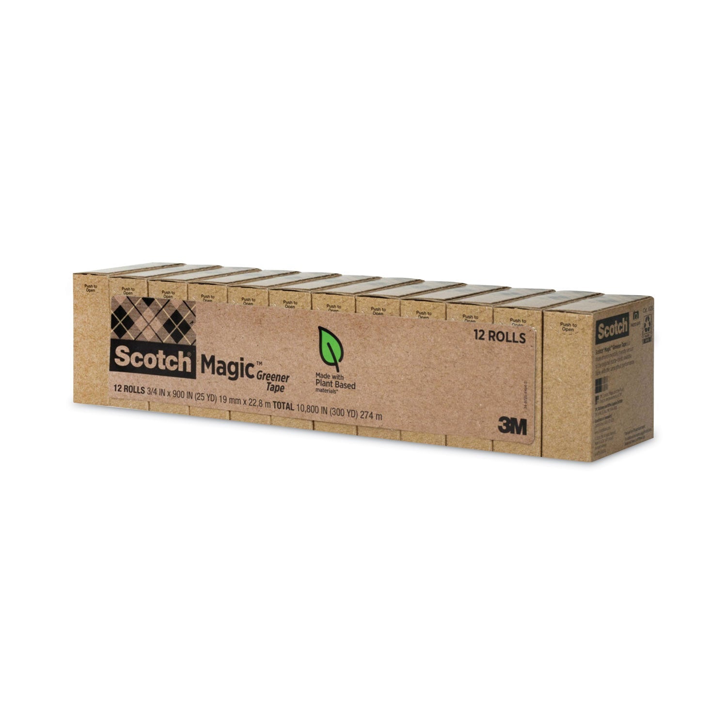 Scotch® Magic Greener Tape, 1" Core, 0.75" X 75 Ft, Clear, 12/pack
