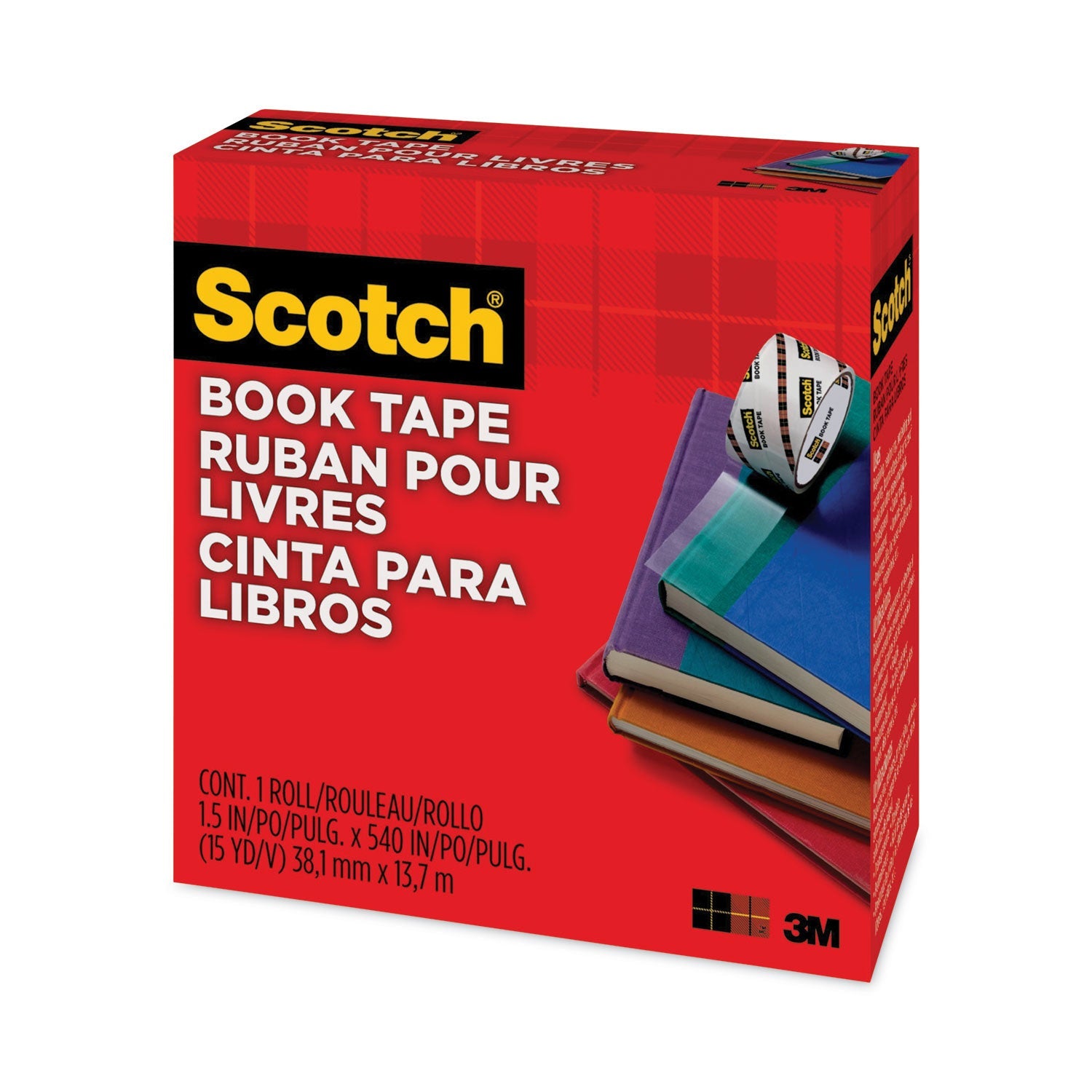 Scotch® Book Tape, 3" Core, 1.5" X 15 Yds, Clear
