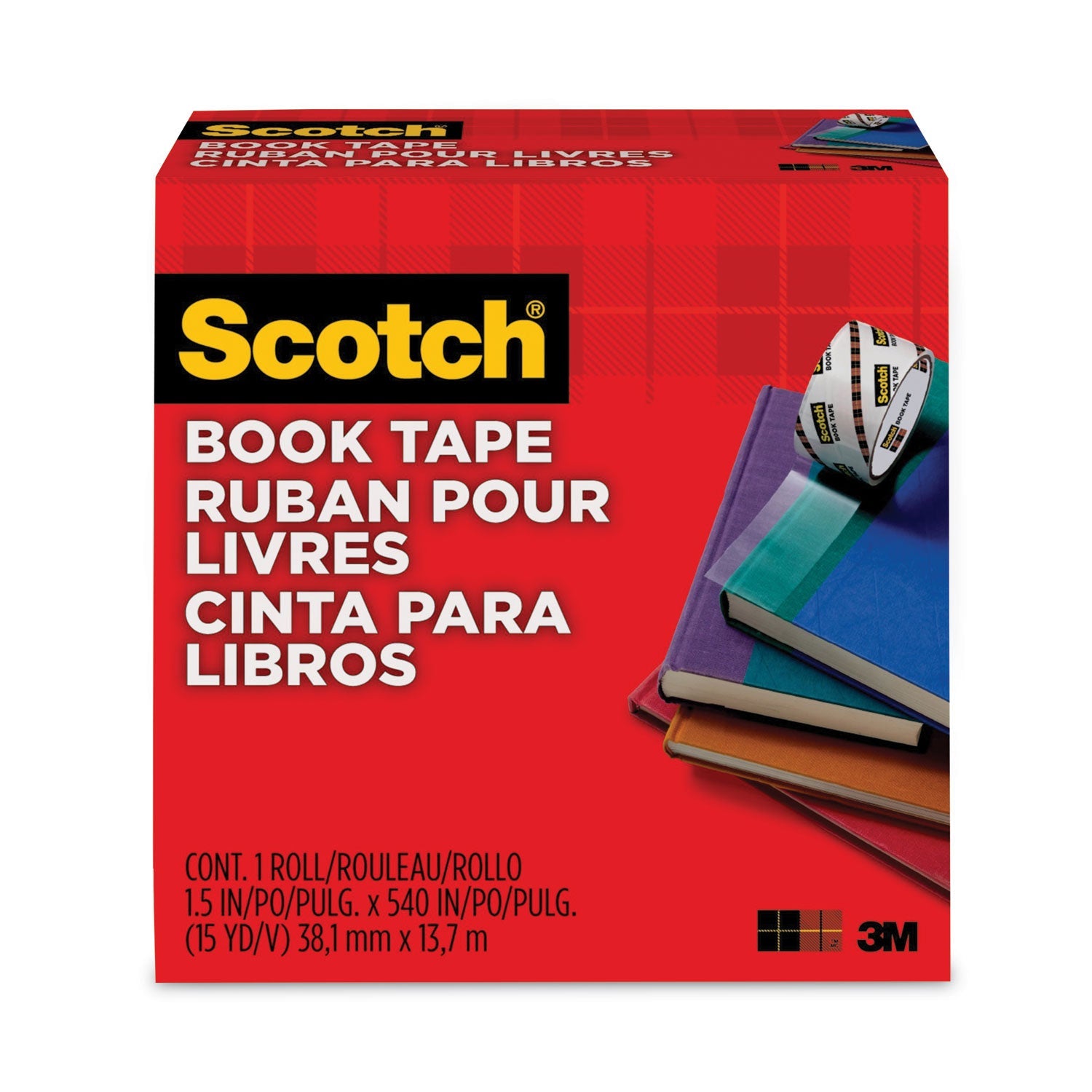 Scotch® Book Tape, 3" Core, 1.5" X 15 Yds, Clear