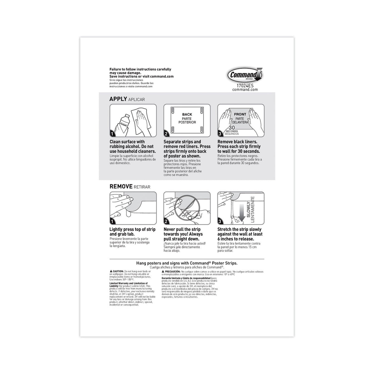 Command™ Poster Strips Value Pack, Removable, Holds Up To 1 Lb, 0.63 X 1.75, White, 48/pack