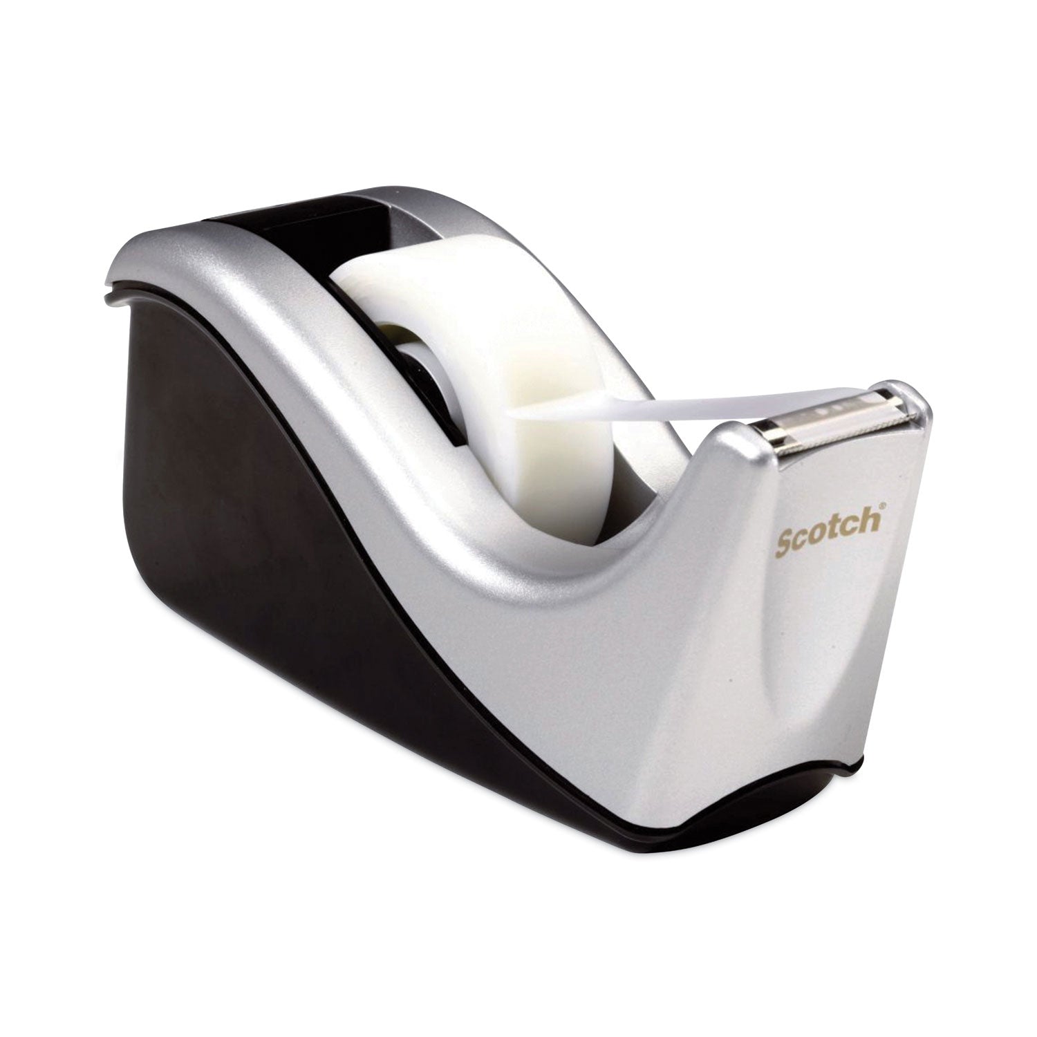 Scotch® Value Desktop Tape Dispenser, Attached 1" Core, Black/silver