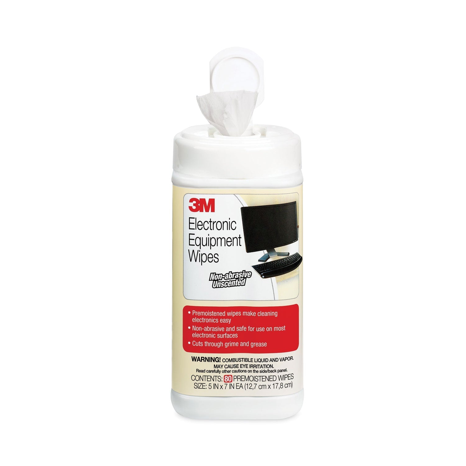 3M™ Electronic Equipment Cleaning Wipes, 1-Ply, 5.5 x 6.75, Unscented, White, 80/Canister