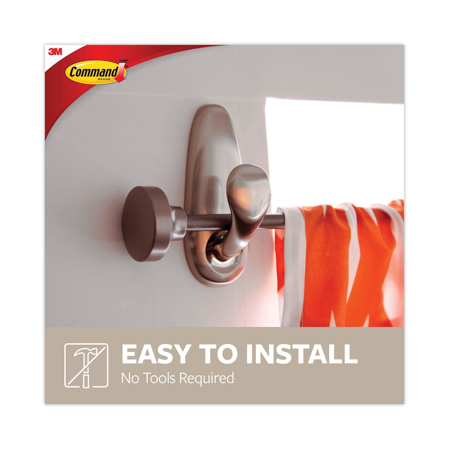 Command™ Adhesive Mount Metal Hook, Large, Brushed Nickel Finish, 5 lb Capacity, 1 Hook and 2 Strips/Pack