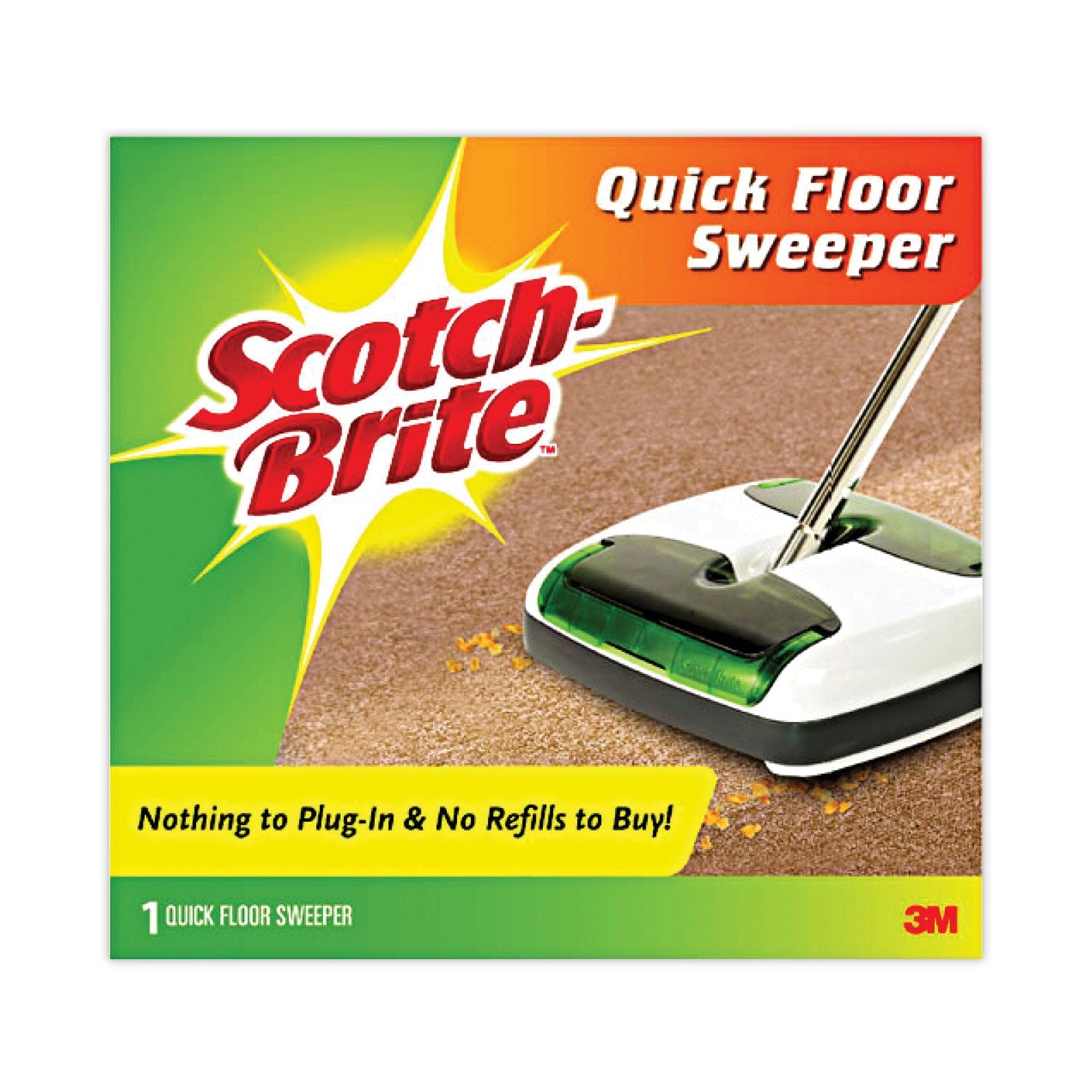 Scotch-Brite® Quick Floor Sweeper, 42" Aluminum Handle, White/gray/green
