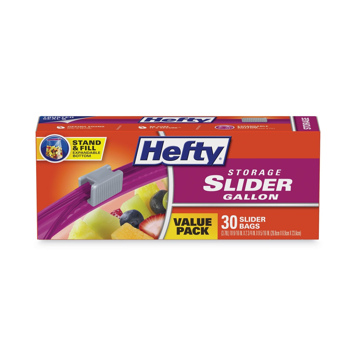 Hefty® Slider Stand and Fill Food Storage Bags, Gallon, 10.56" x 11", Clear, 30/Box