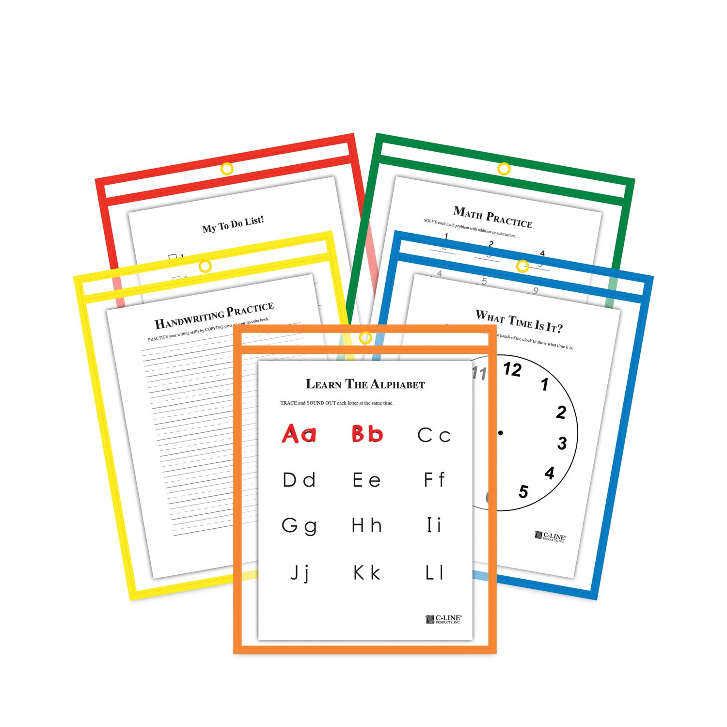C-Line® Reusable Dry Erase Pockets, 9 X 12, Assorted Primary Colors, 25/box