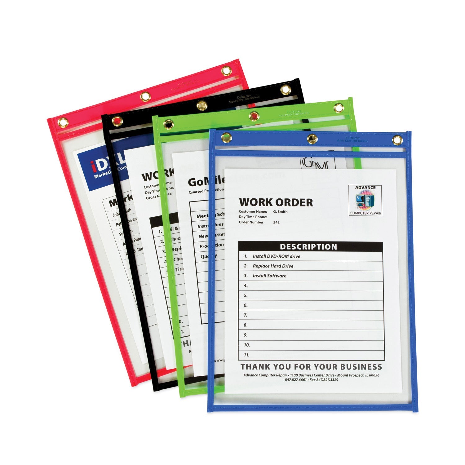 C-Line® Heavy-Duty Super Heavyweight Plus Stitched Shop Ticket Holders, Clear/Assorted, 9 X 12, 20/Box
