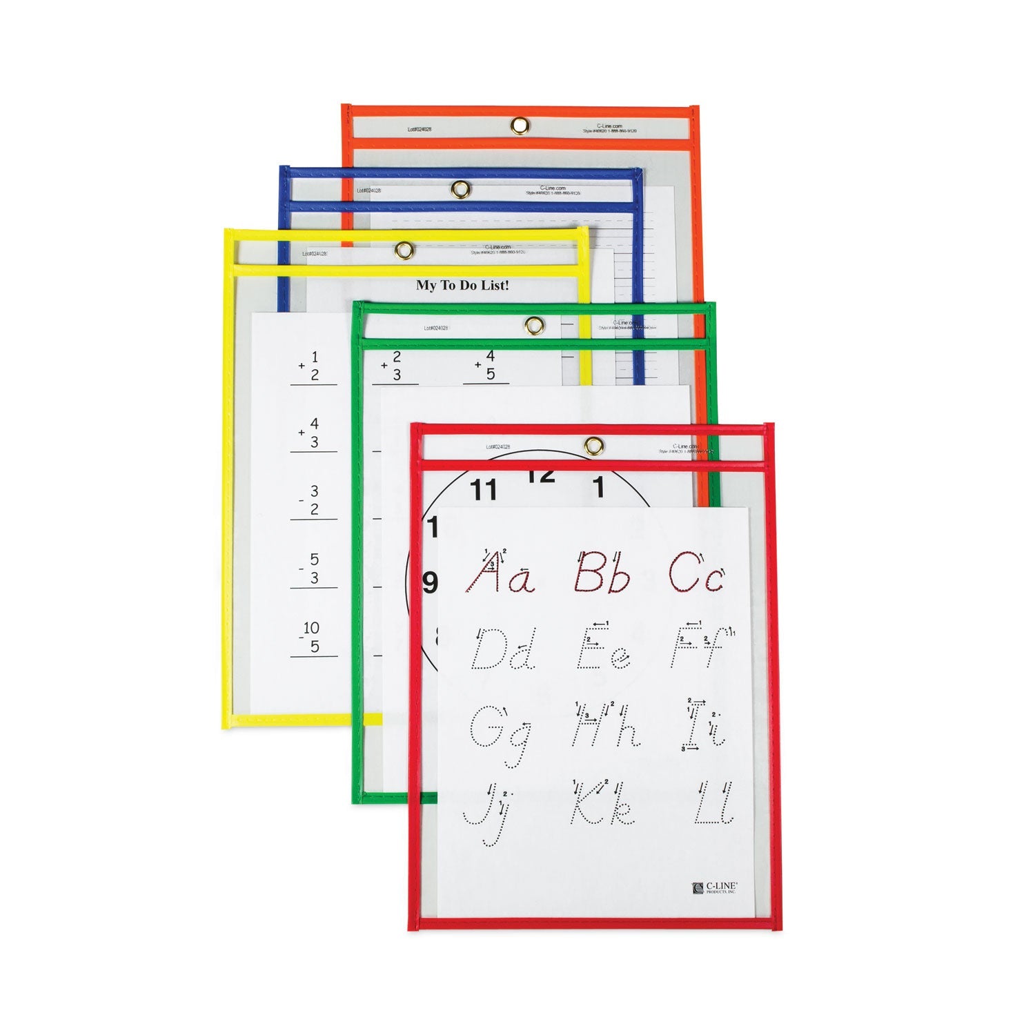 C-Line® Reusable Dry Erase Pockets, 9 X 12, Assorted Primary Colors, 25/box