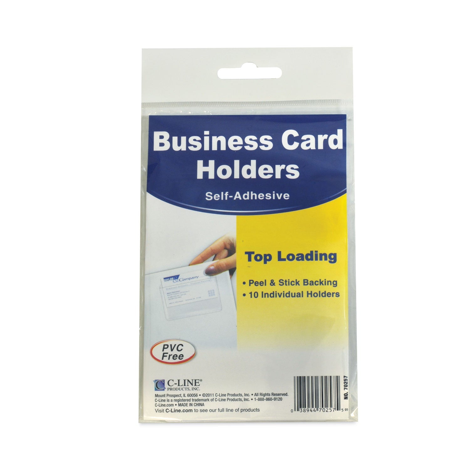 C-Line® Self-Adhesive Business Card Holders, Top Load, 2 x 3.5, Clear, 10/Pack
