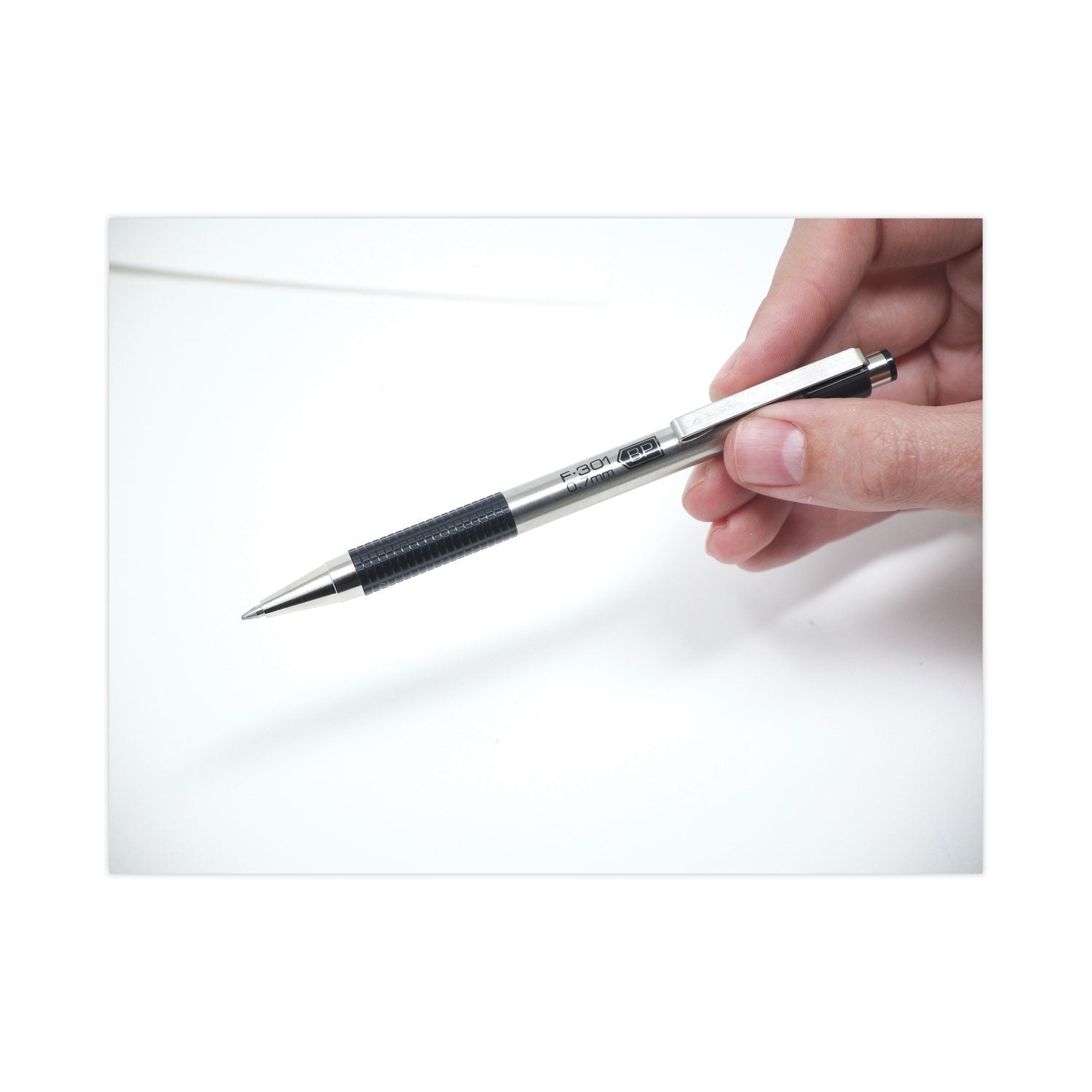 Zebra® F-301 Ballpoint Pen, Retractable, Fine 0.7 Mm, Black Ink, Stainless Steel/black Barrel, 2/pack