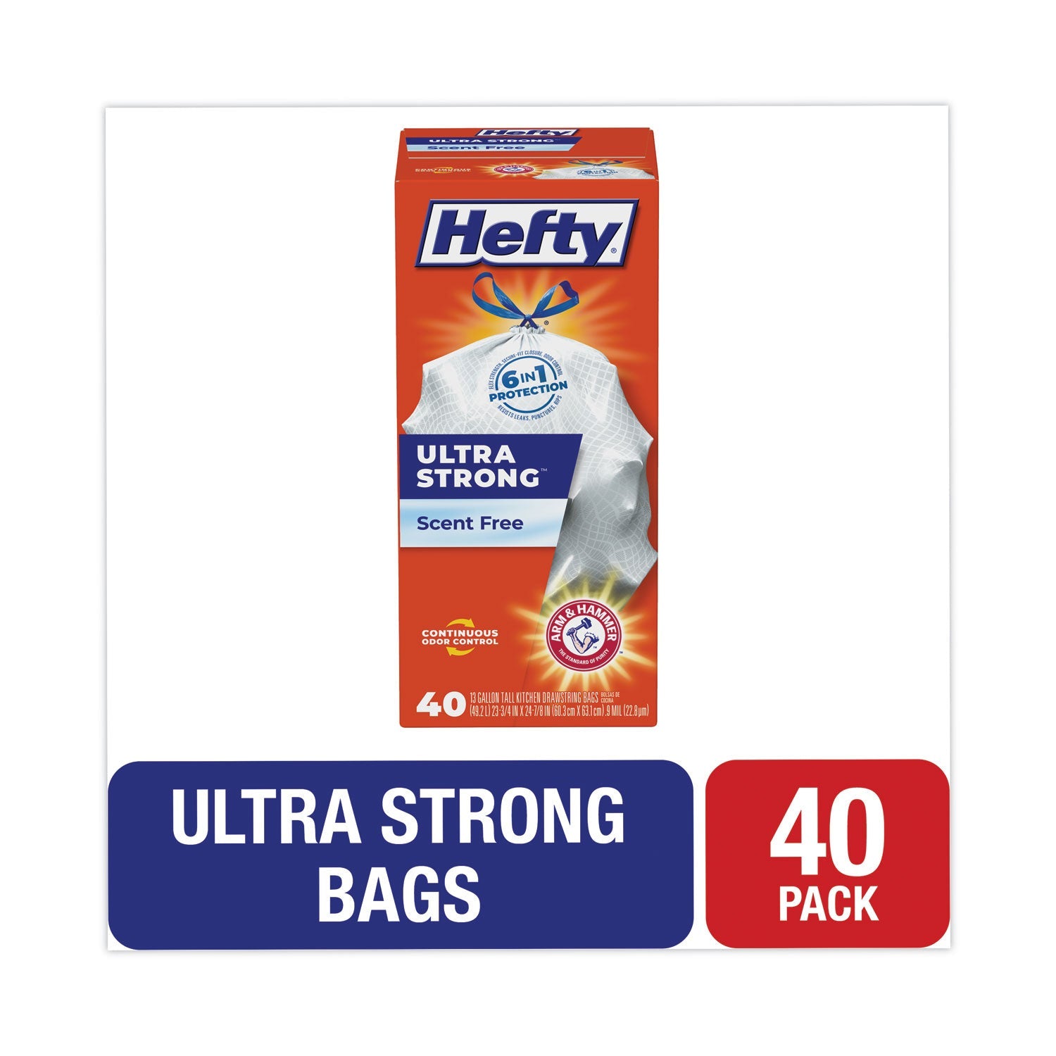 Hefty Extra Heavy-Duty Kitchen Trash Bags | 40/Box