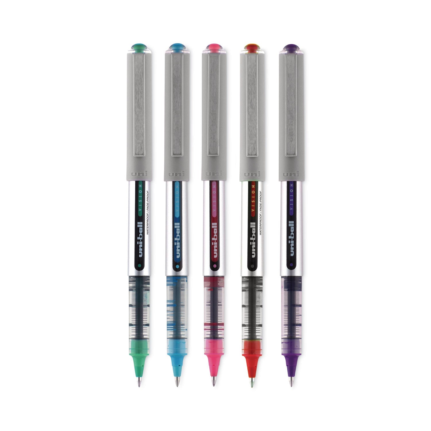 uniball® VISION Rollerball Pen, Stick, Fine 0.7 mm, Assorted Ink and Barrel Colors, 5/Pack